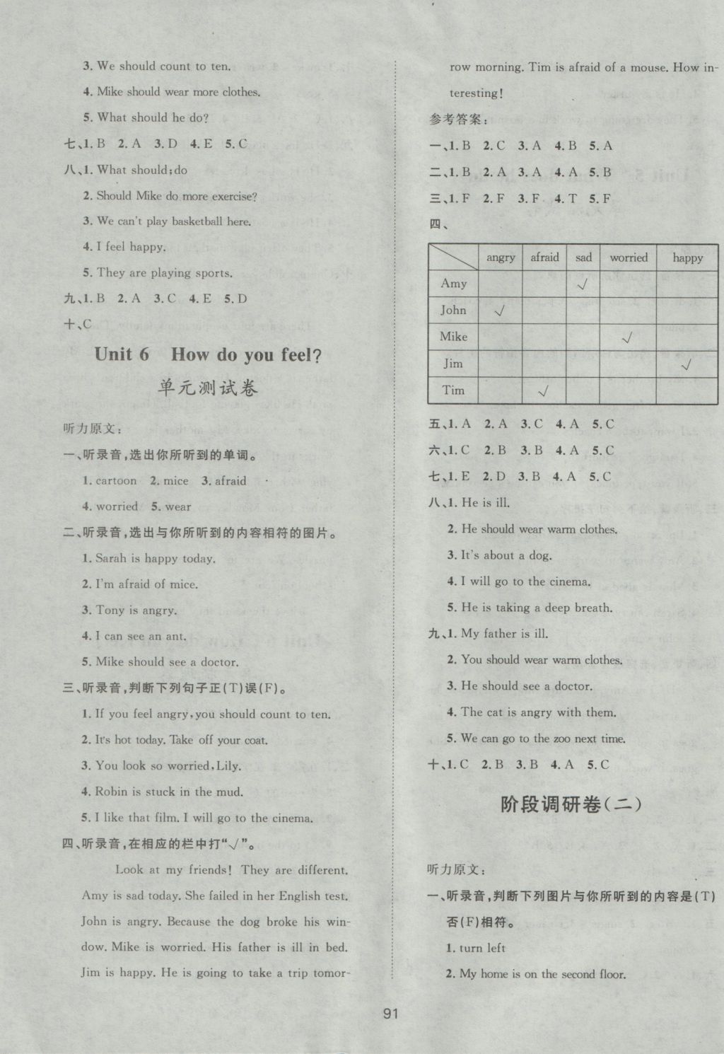 2016年新課標(biāo)單元測(cè)試卷六年級(jí)英語(yǔ)上冊(cè)人教PEP版 參考答案第7頁(yè)