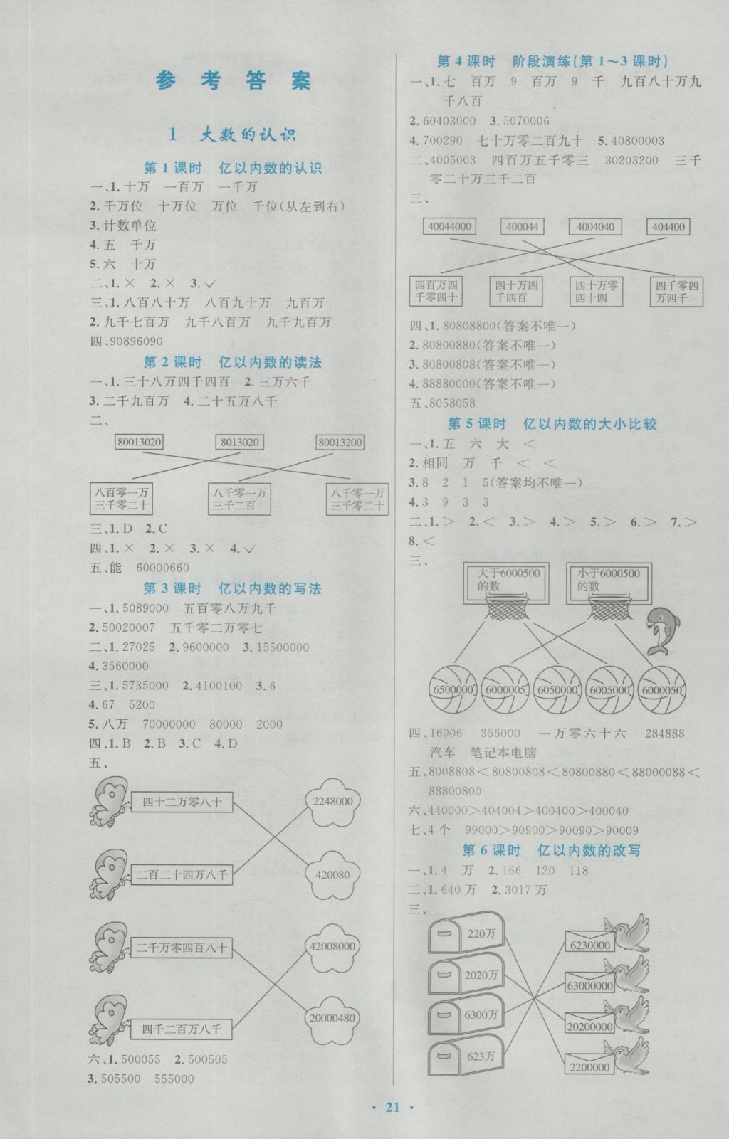 2016年小學(xué)同步測控優(yōu)化設(shè)計四年級數(shù)學(xué)上冊人教版 參考答案第1頁