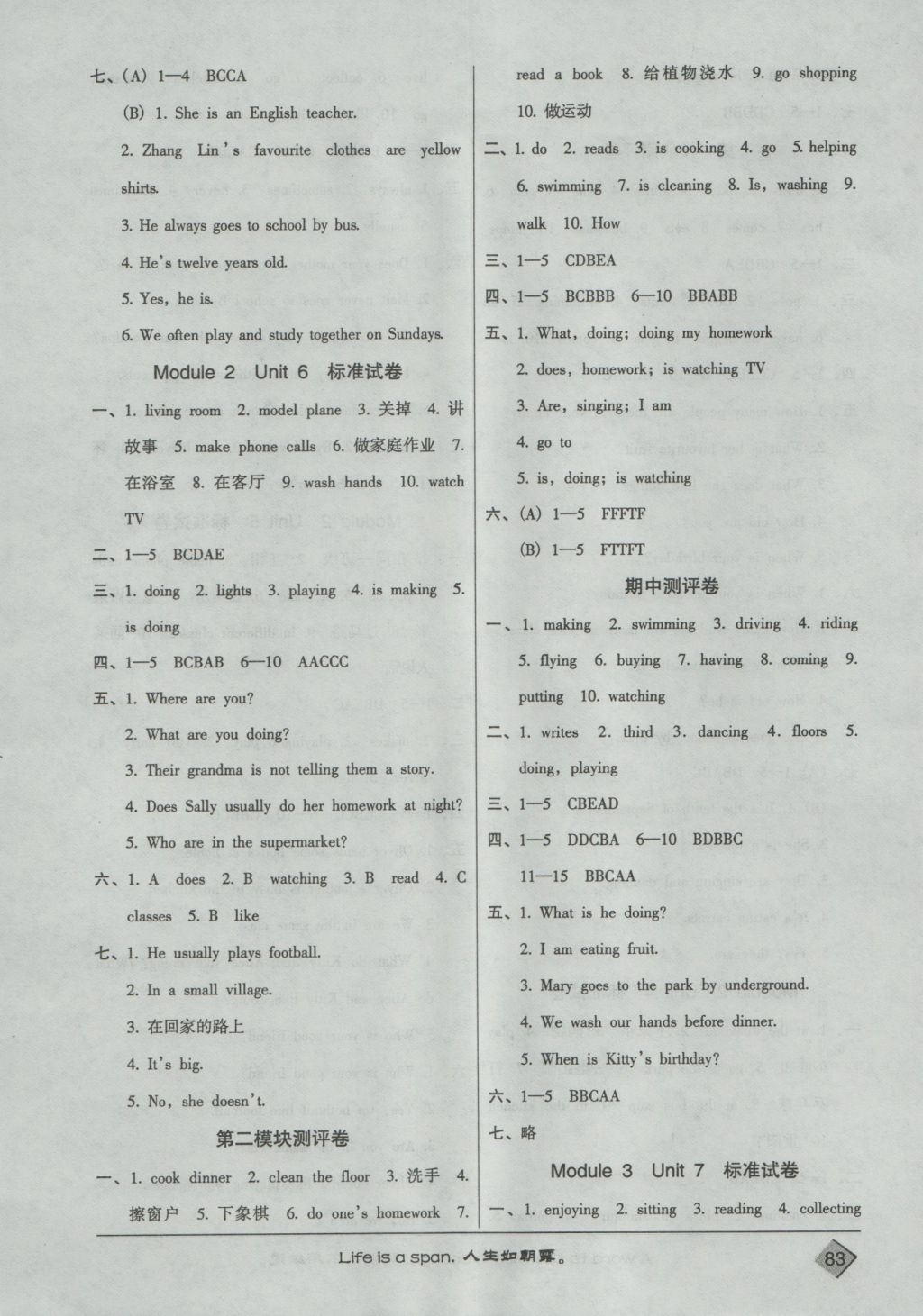 2016年狀元訓練法標準試卷五年級英語上冊牛津版 參考答案第3頁