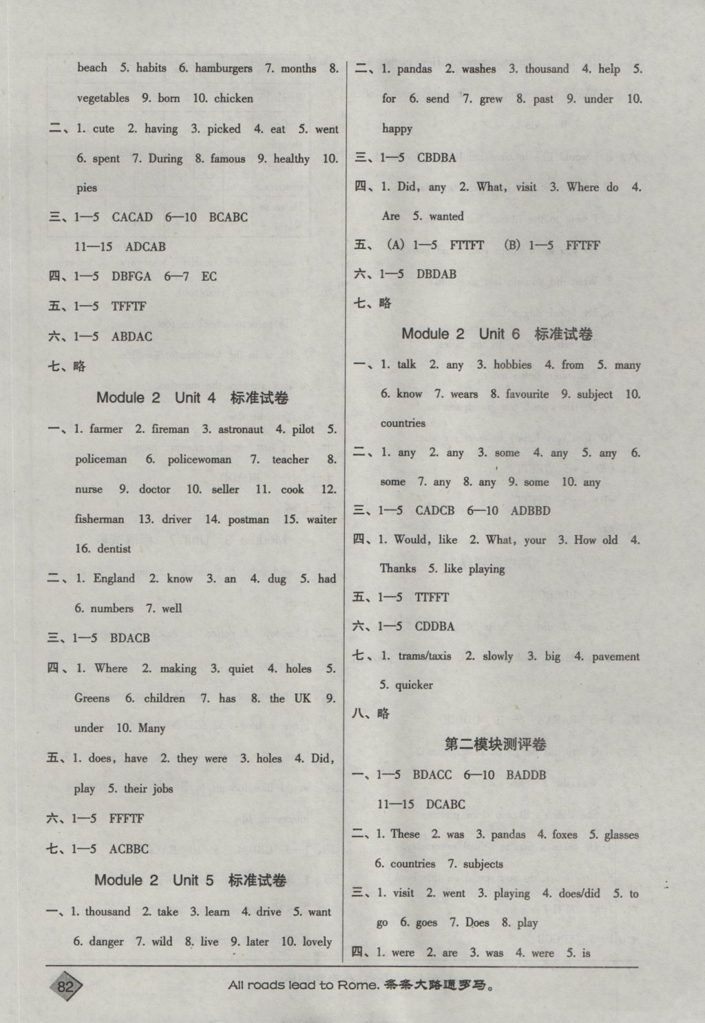 2016年狀元訓練法標準試卷六年級英語上冊牛津版 參考答案第2頁