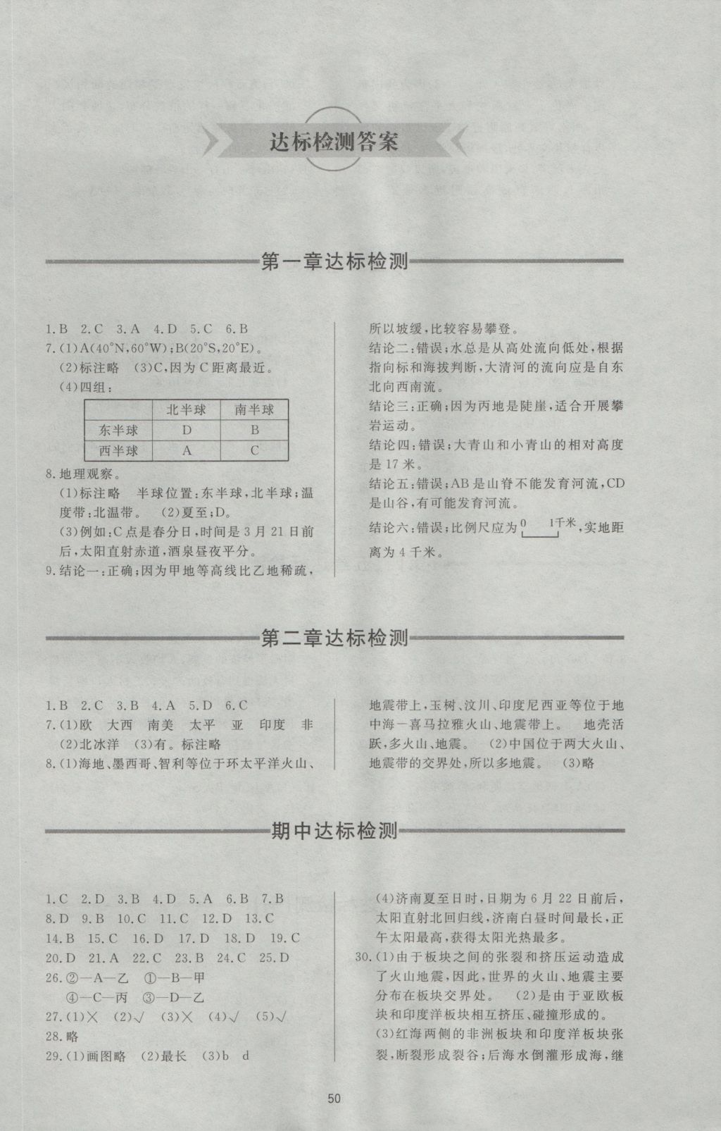 2016年新课程学习与检测七年级地理上册 参考答案第10页