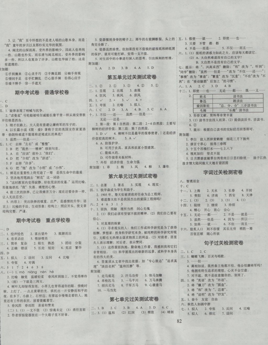 2016年期末冲刺100分完全试卷六年级语文上册苏教版 参考答案第2页