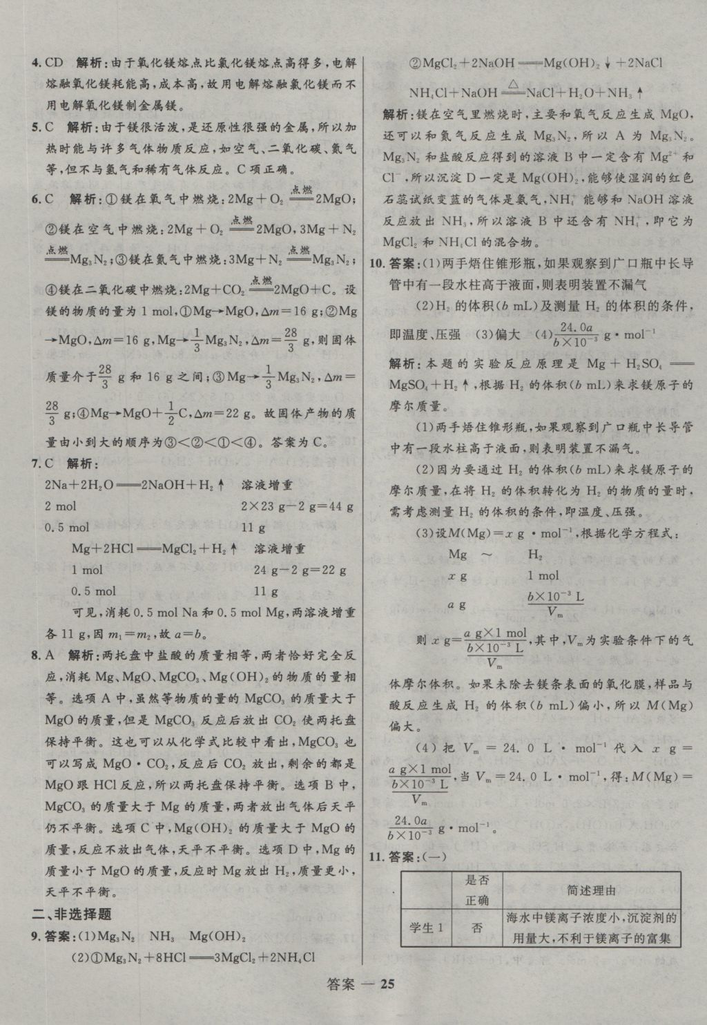 2016年高中同步測控優(yōu)化訓(xùn)練化學(xué)必修1蘇教版 參考答案第25頁