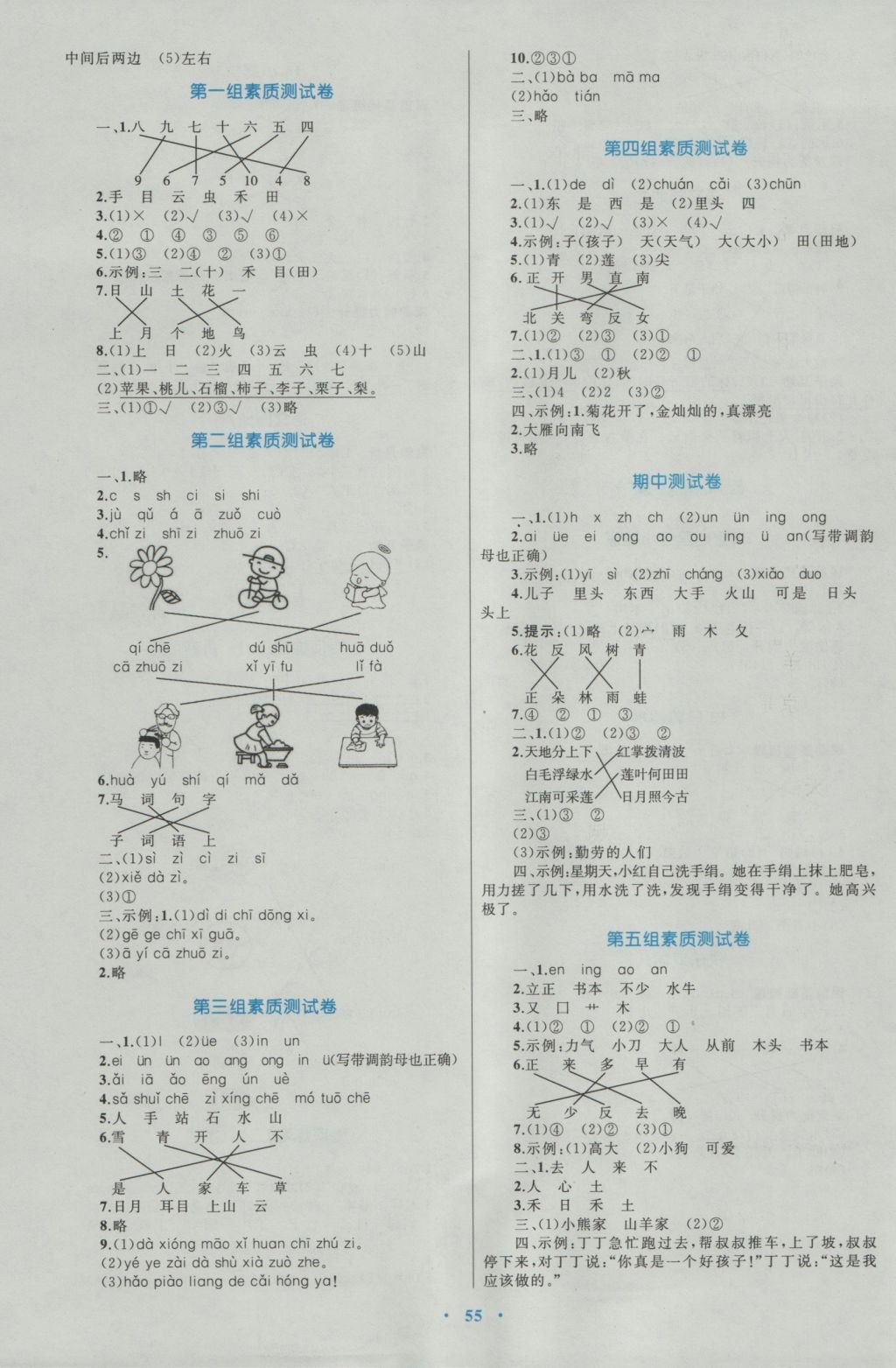 2016年新課標(biāo)小學(xué)同步學(xué)習(xí)目標(biāo)與檢測(cè)一年級(jí)語文上冊(cè)人教版 參考答案第7頁(yè)