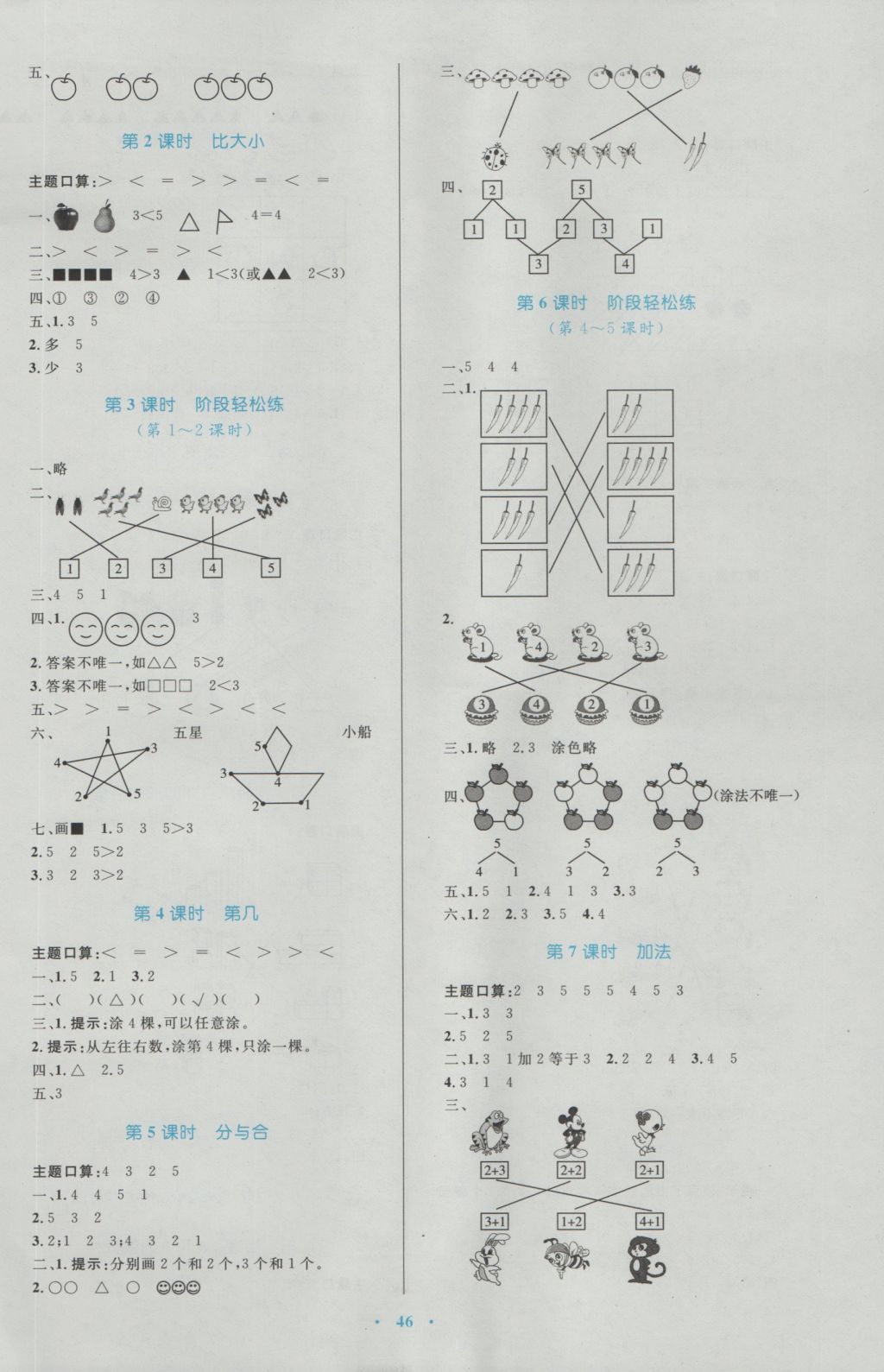 2016年新課標(biāo)小學(xué)同步學(xué)習(xí)目標(biāo)與檢測(cè)一年級(jí)數(shù)學(xué)上冊(cè)人教版 參考答案第2頁(yè)