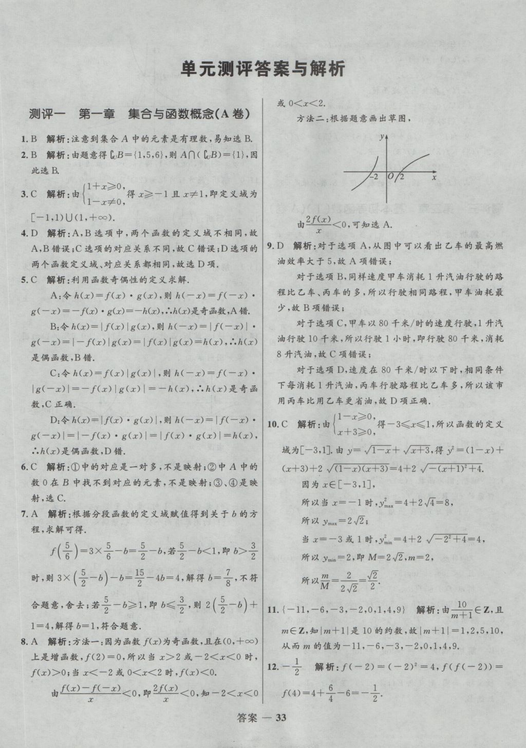 2016年高中同步測(cè)控優(yōu)化訓(xùn)練數(shù)學(xué)必修1人教A版 參考答案第33頁(yè)