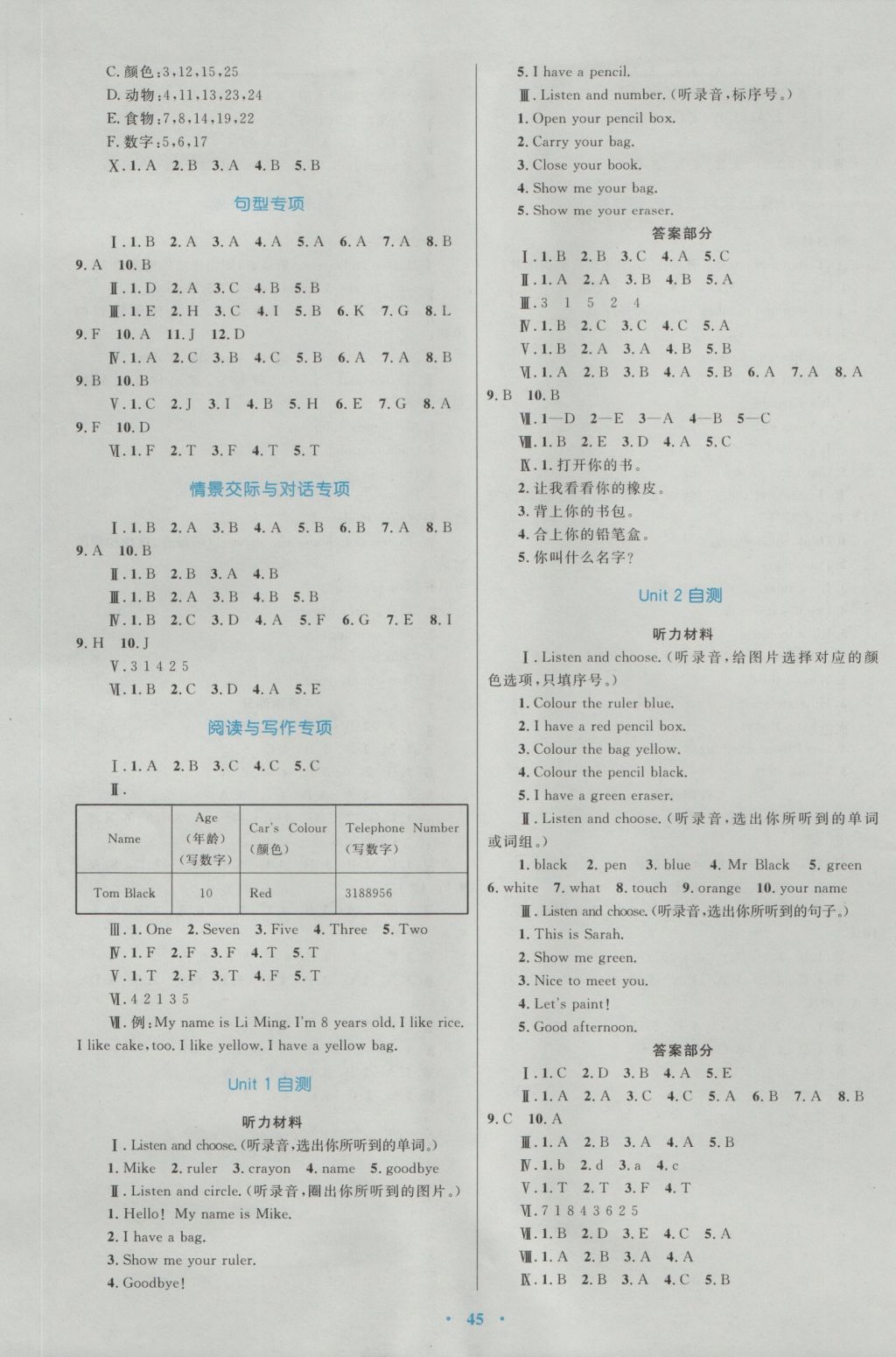 2016年新課標(biāo)小學(xué)同步學(xué)習(xí)目標(biāo)與檢測三年級英語上冊人教版 參考答案第5頁