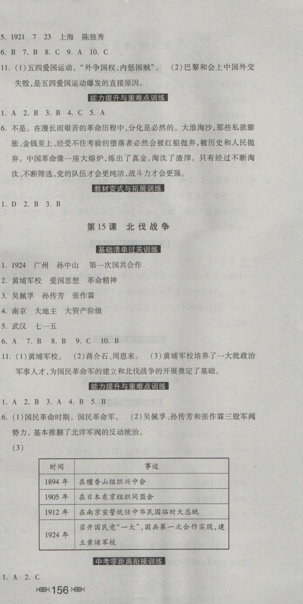 2016年一路领先同步训练与测评课时练八年级历史上册冀人版 参考答案第9页