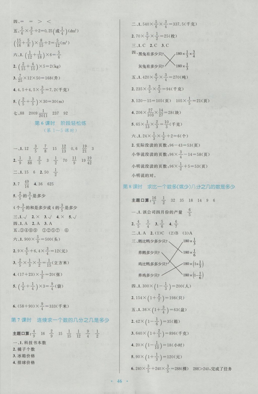 2016年小學(xué)同步學(xué)習(xí)目標(biāo)與檢測(cè)六年級(jí)數(shù)學(xué)上冊(cè)人教版 參考答案第2頁(yè)