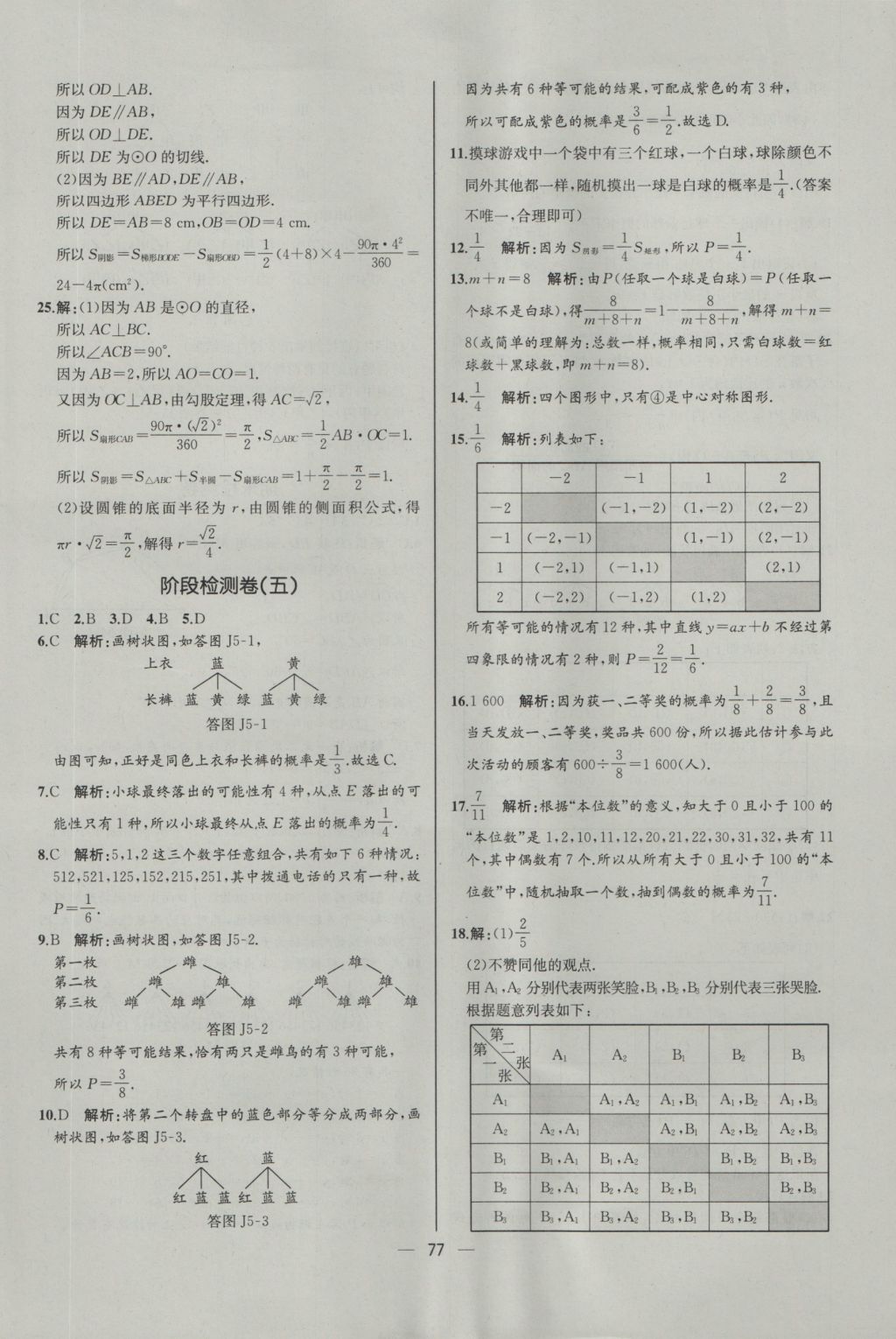 2016年同步導(dǎo)學(xué)案課時練九年級數(shù)學(xué)上冊人教版河北專版 參考答案第49頁