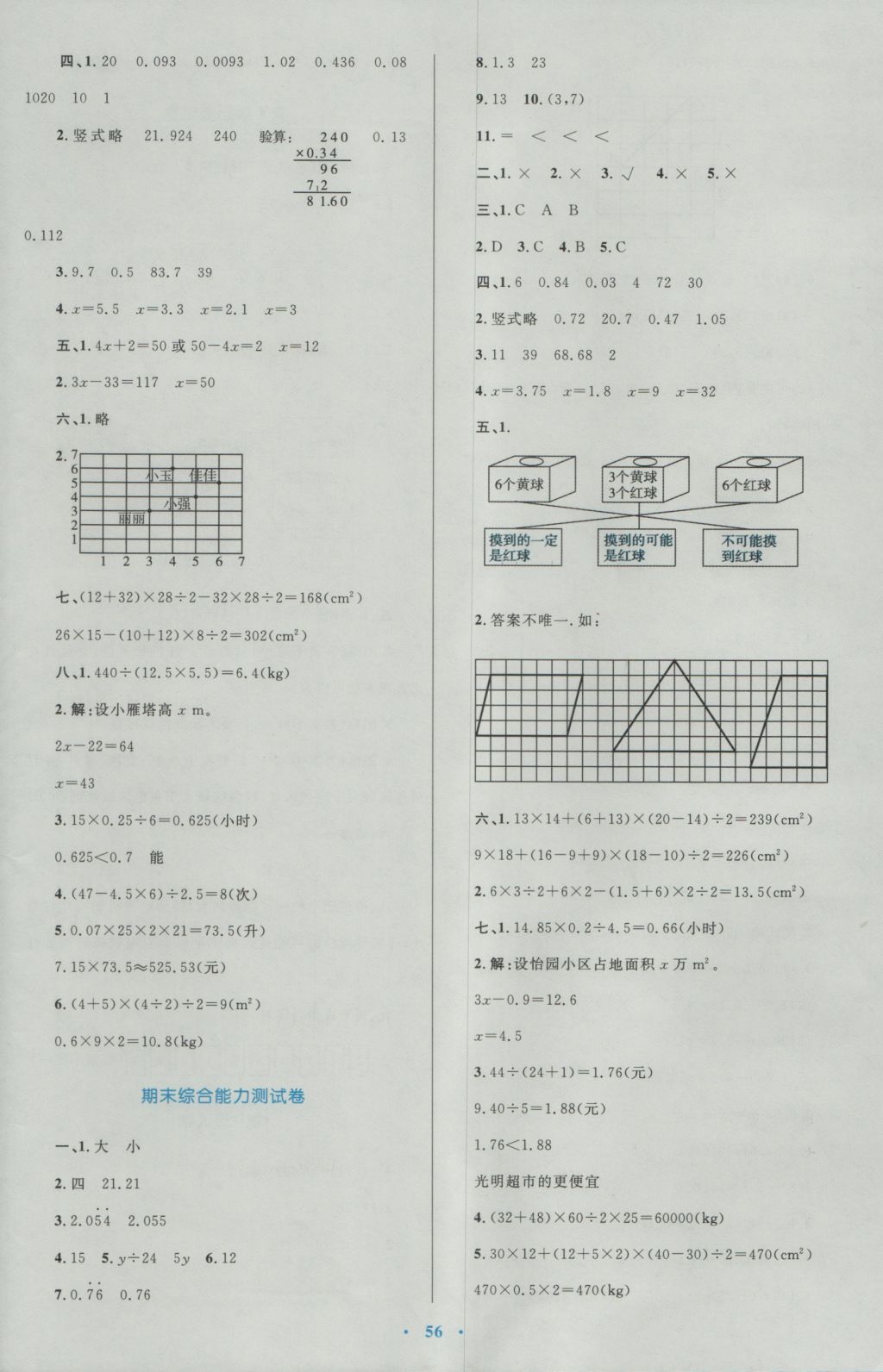 2016年新課標(biāo)小學(xué)同步學(xué)習(xí)目標(biāo)與檢測(cè)五年級(jí)數(shù)學(xué)上冊(cè)人教版 參考答案第16頁