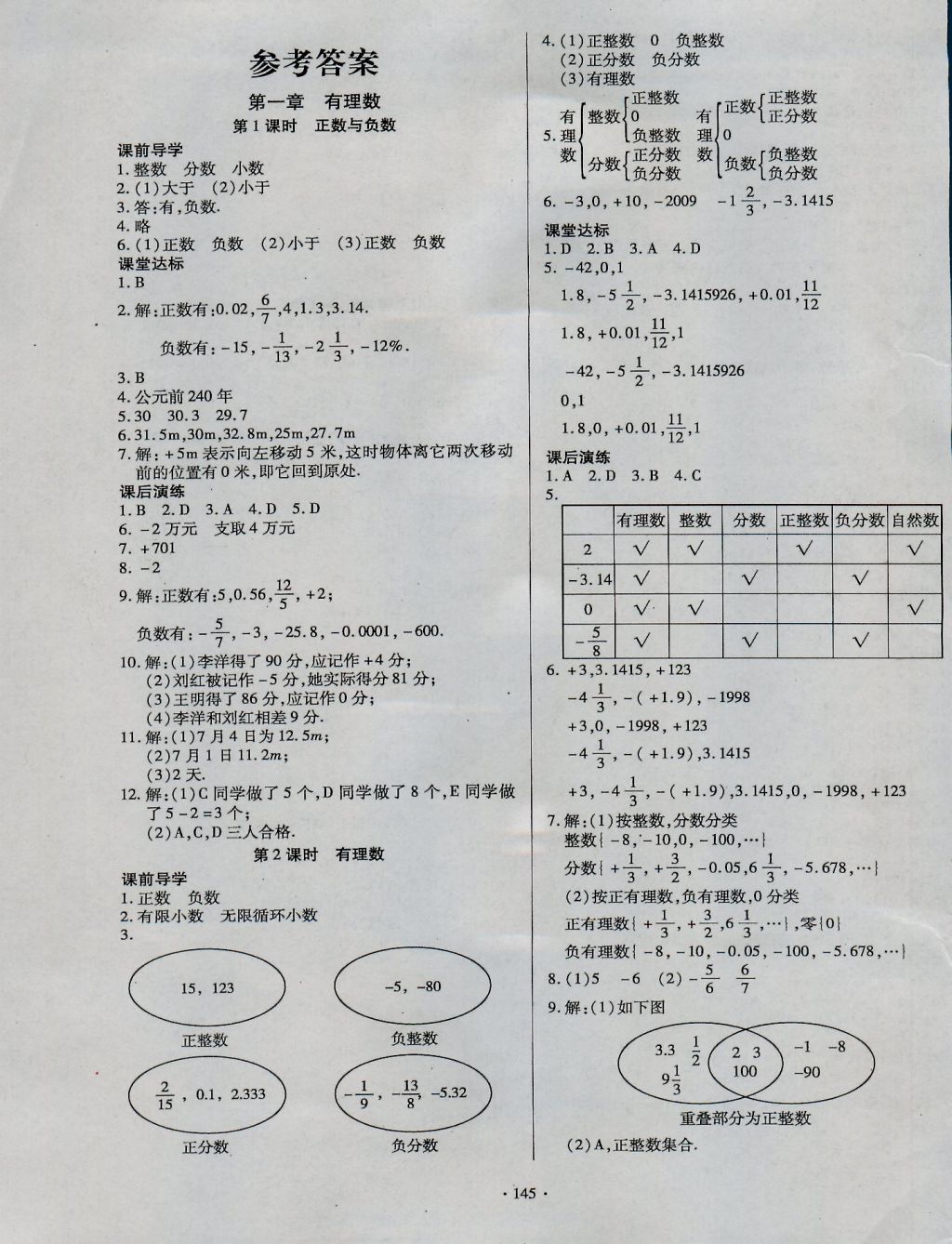 2016年导学与演练七年级数学上册人教版 参考答案第1页