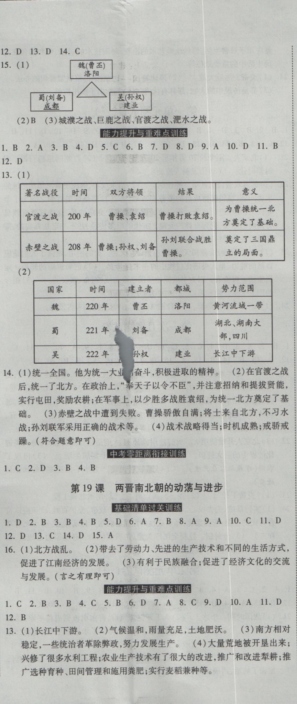 2016年一路领先同步训练与测评课时练七年级历史上册冀人版 参考答案第8页