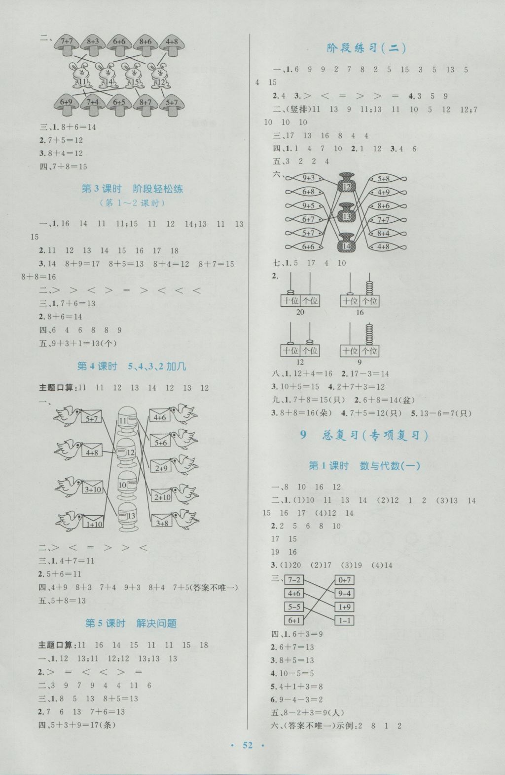 2016年新課標(biāo)小學(xué)同步學(xué)習(xí)目標(biāo)與檢測(cè)一年級(jí)數(shù)學(xué)上冊(cè)人教版 參考答案第8頁(yè)