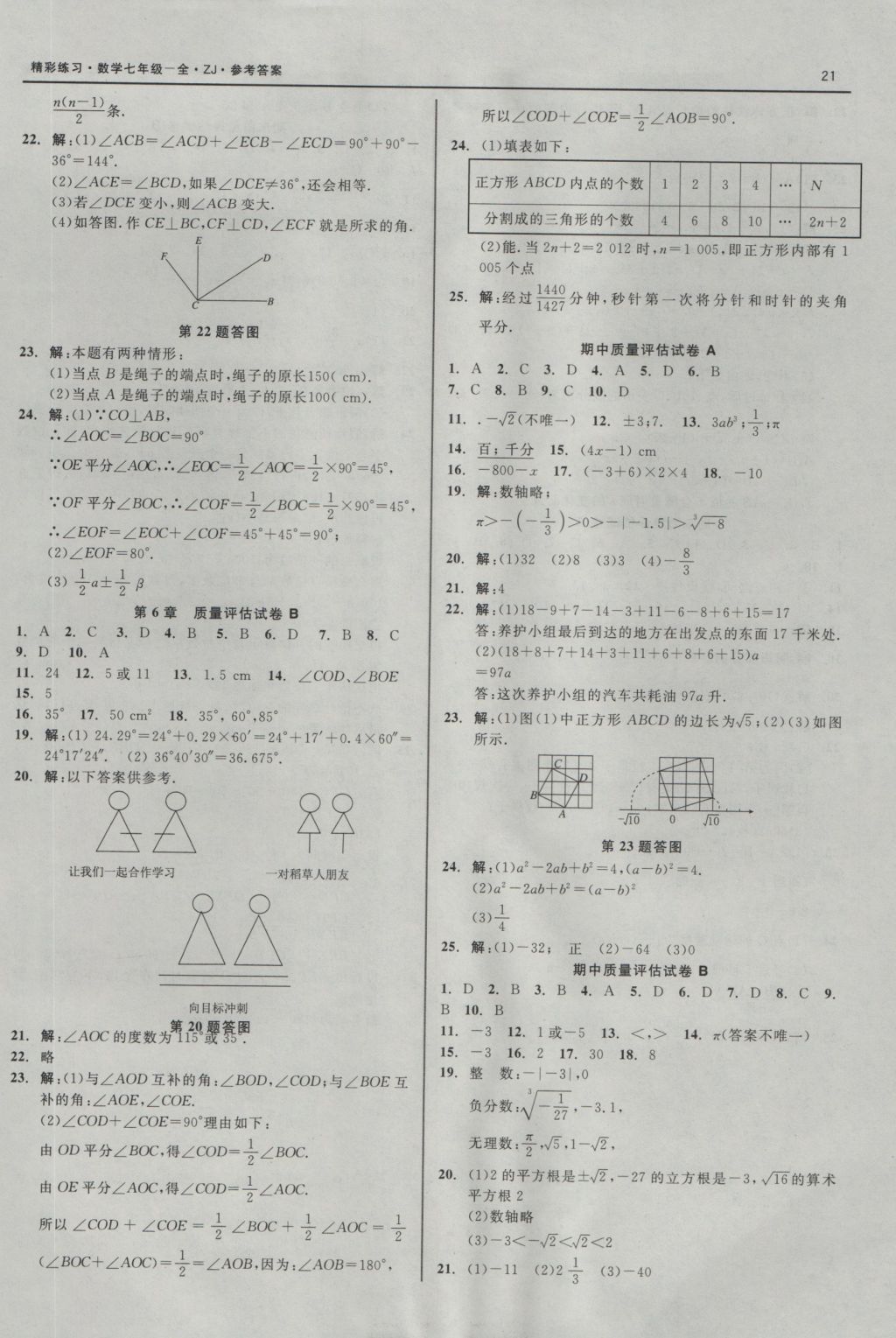 2016年精彩练习就练这一本七年级数学上册浙教版 参考答案第21页