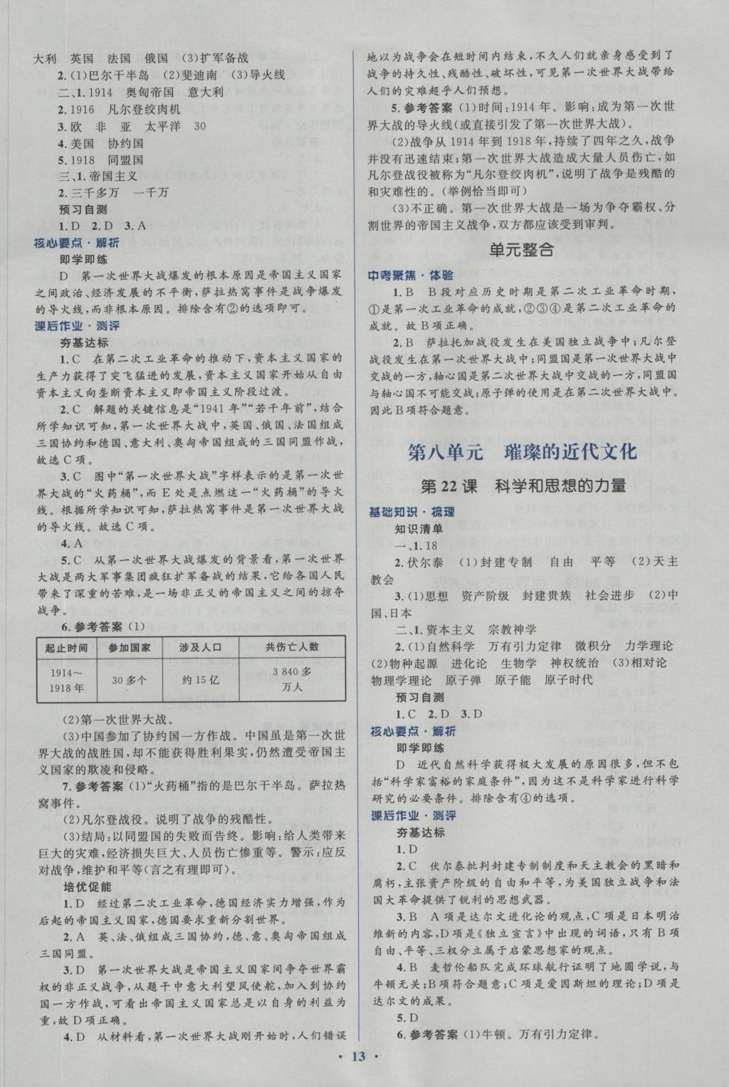 2016年人教金學(xué)典同步解析與測評學(xué)考練九年級世界歷史上冊人教版 參考答案第13頁