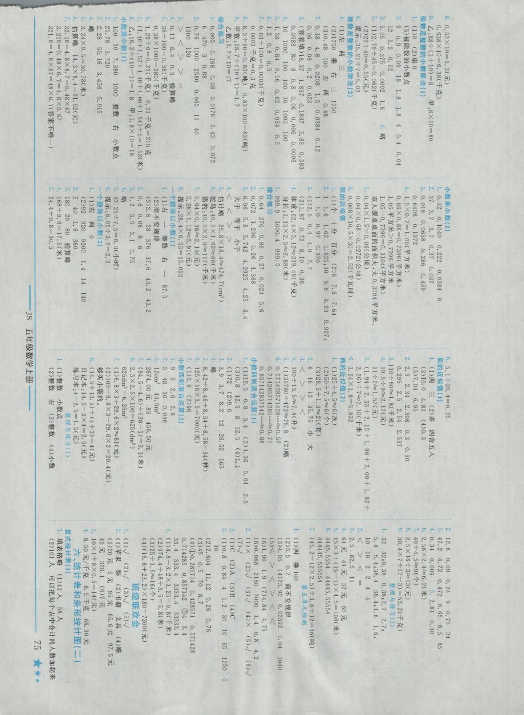 2016年黃岡小狀元作業(yè)本五年級(jí)數(shù)學(xué)上冊(cè)江蘇版 參考答案第3頁(yè)