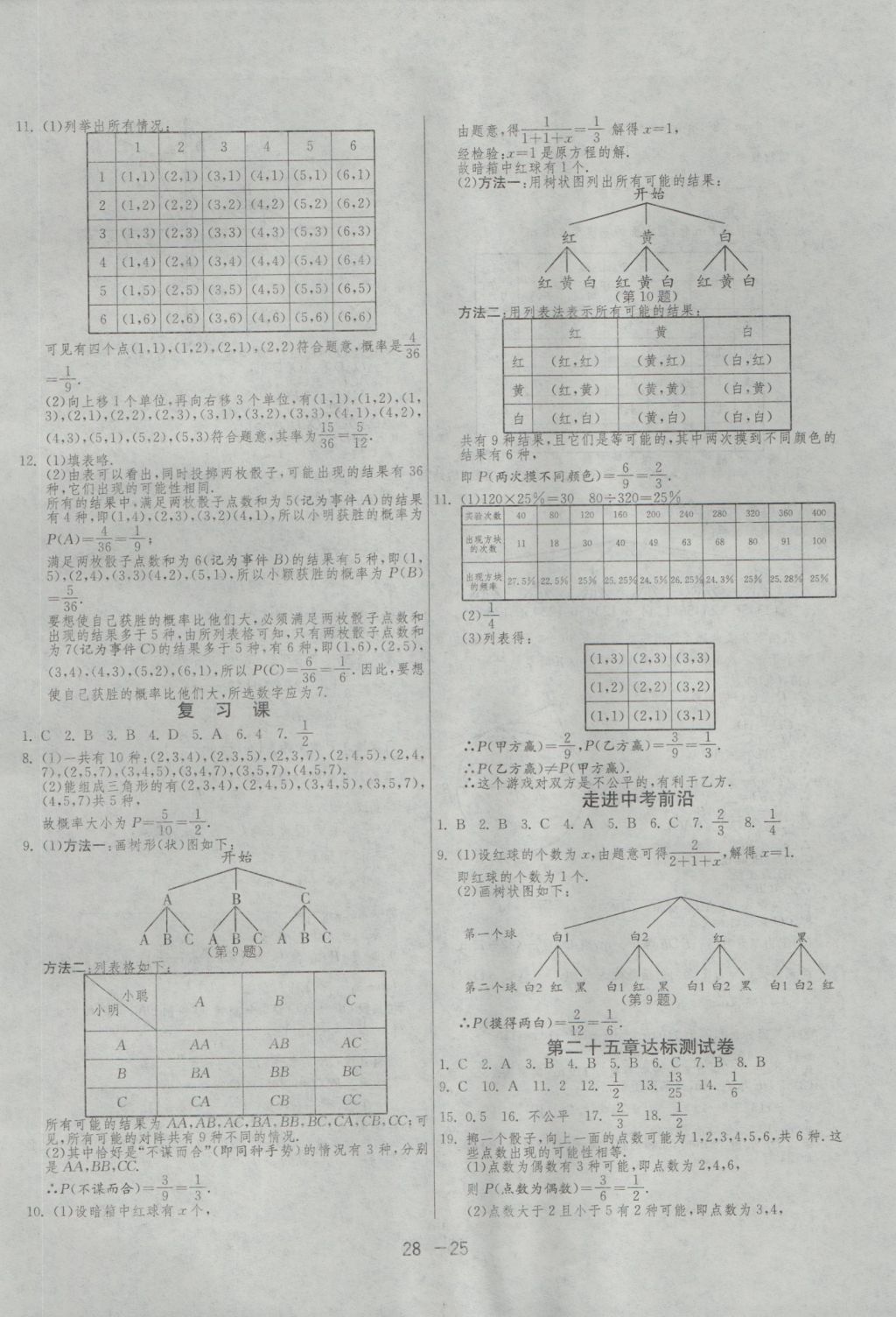 2016年1課3練單元達(dá)標(biāo)測試九年級數(shù)學(xué)上冊人教版 參考答案第25頁