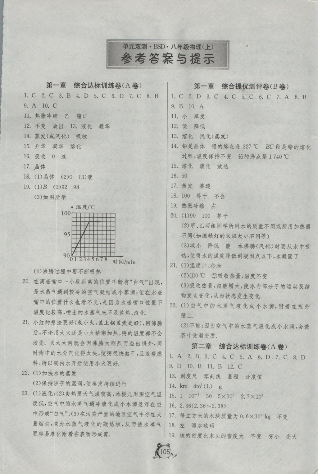 2016年單元雙測全程提優(yōu)測評(píng)卷八年級(jí)物理上冊北師大版 參考答案第1頁