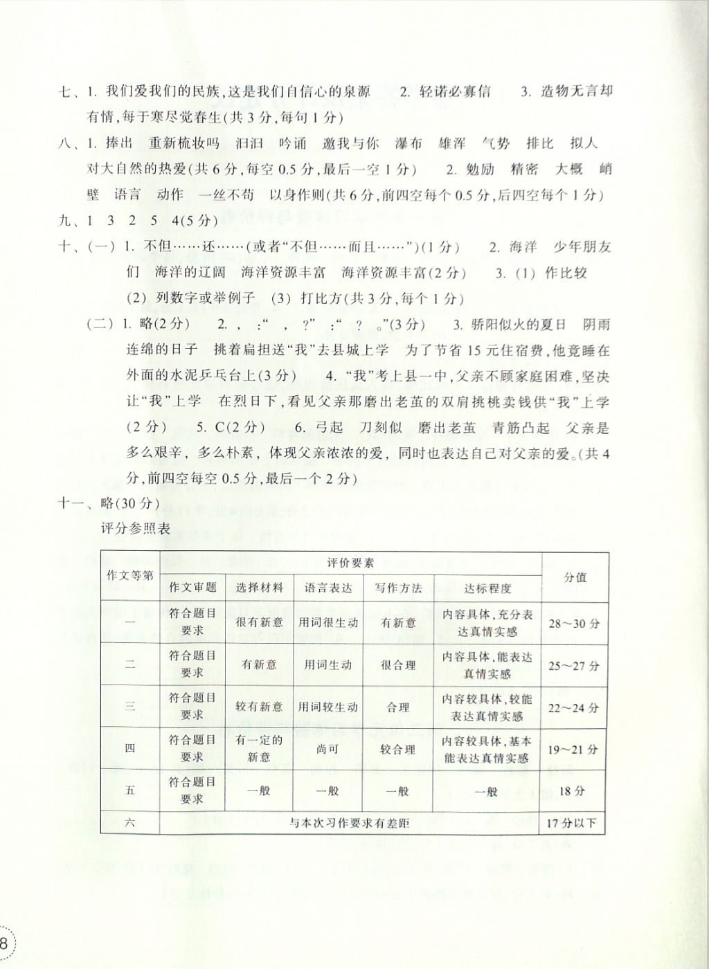 2016年單元學(xué)習(xí)體驗(yàn)與評價(jià)六年級語文上冊 評價(jià)卷參考答案第9頁