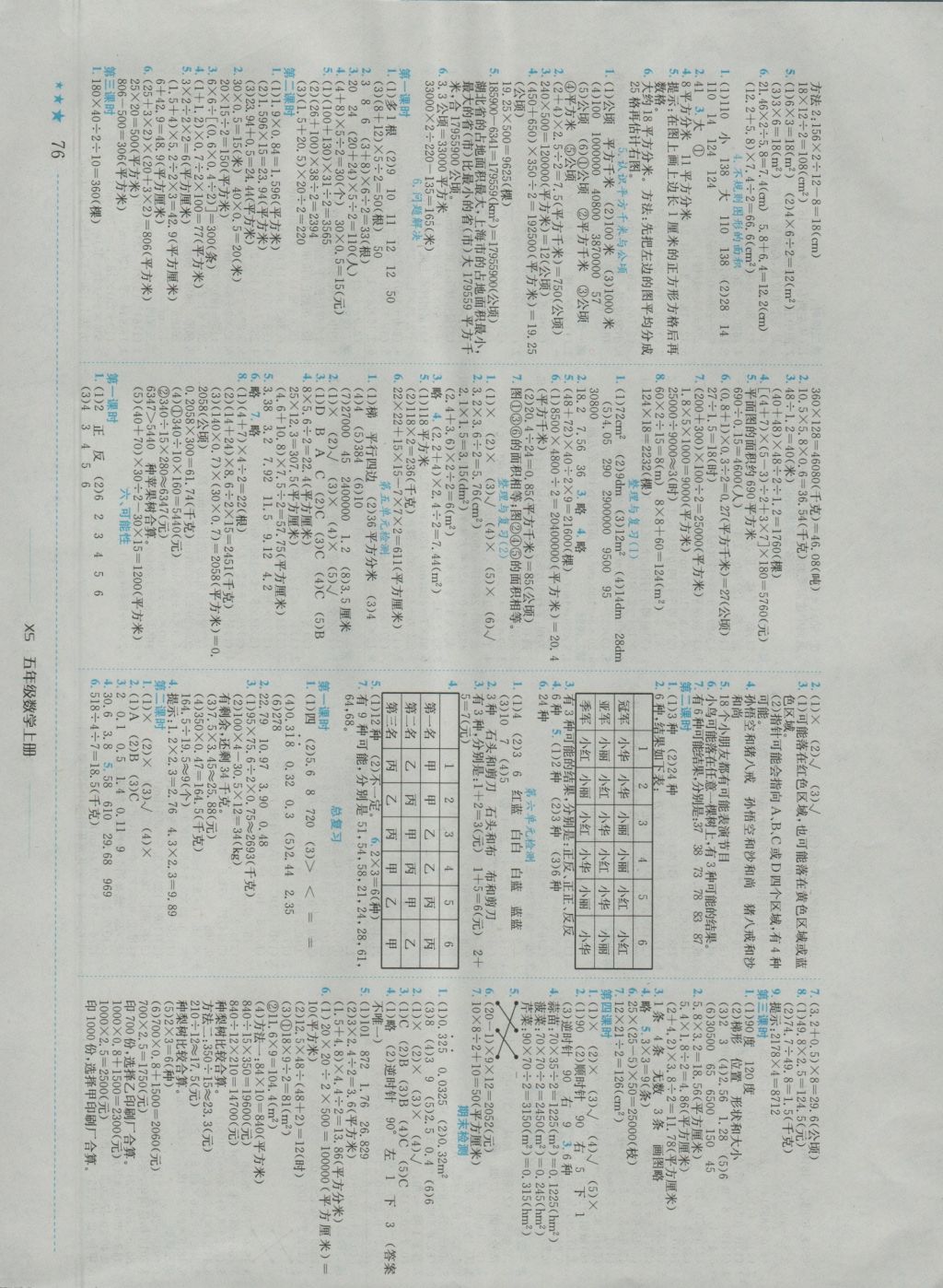 2016年黄冈小状元作业本五年级数学上册西师大版 参考答案第4页