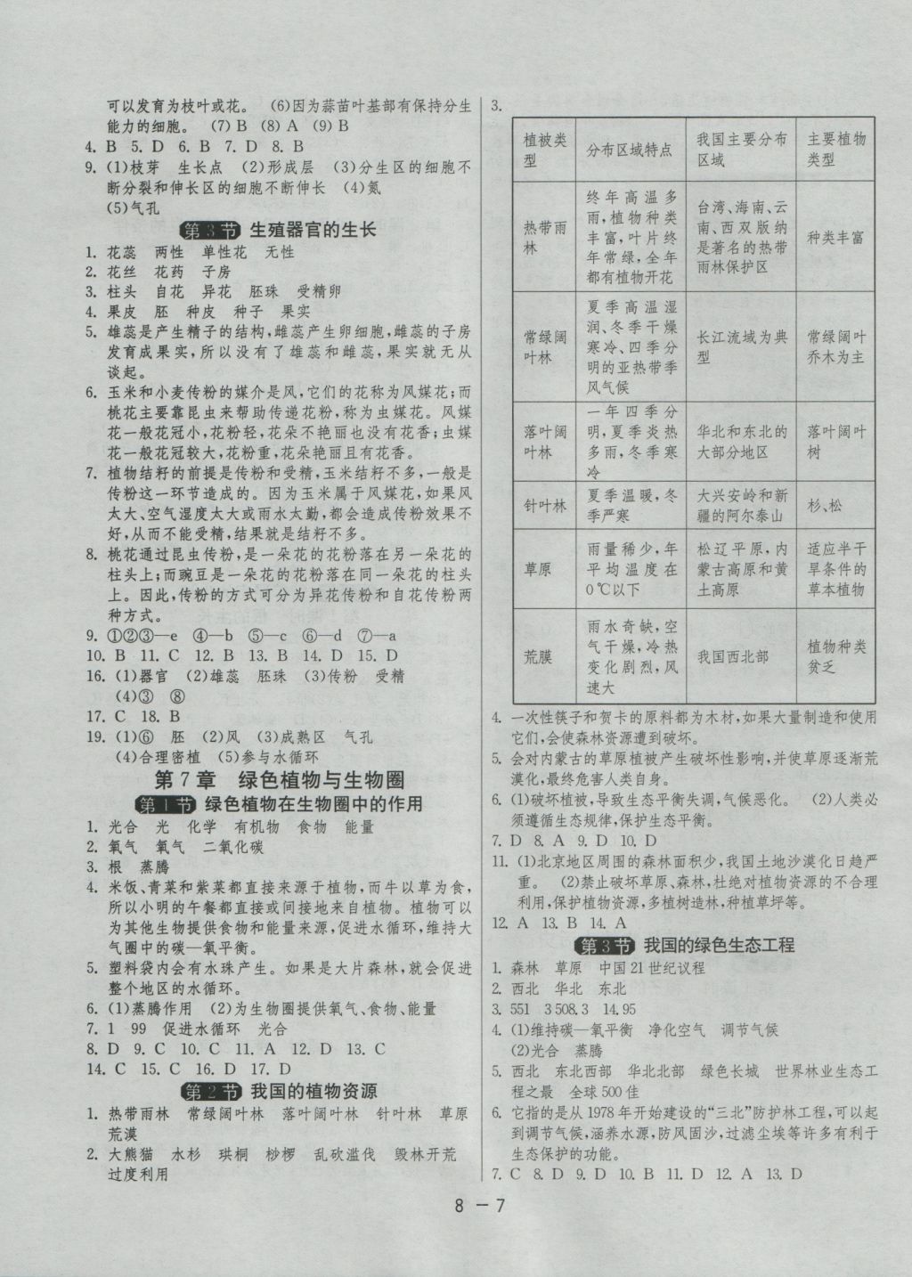 2016年1課3練單元達(dá)標(biāo)測(cè)試七年級(jí)生物學(xué)上冊(cè)北師大版 參考答案第7頁