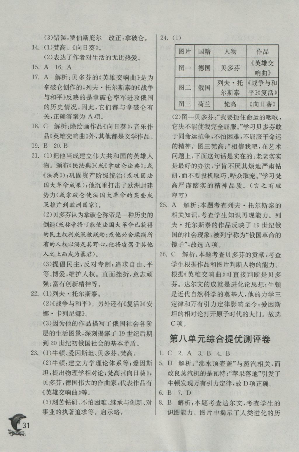 2016年实验班提优训练九年级历史上册人教版 参考答案第31页