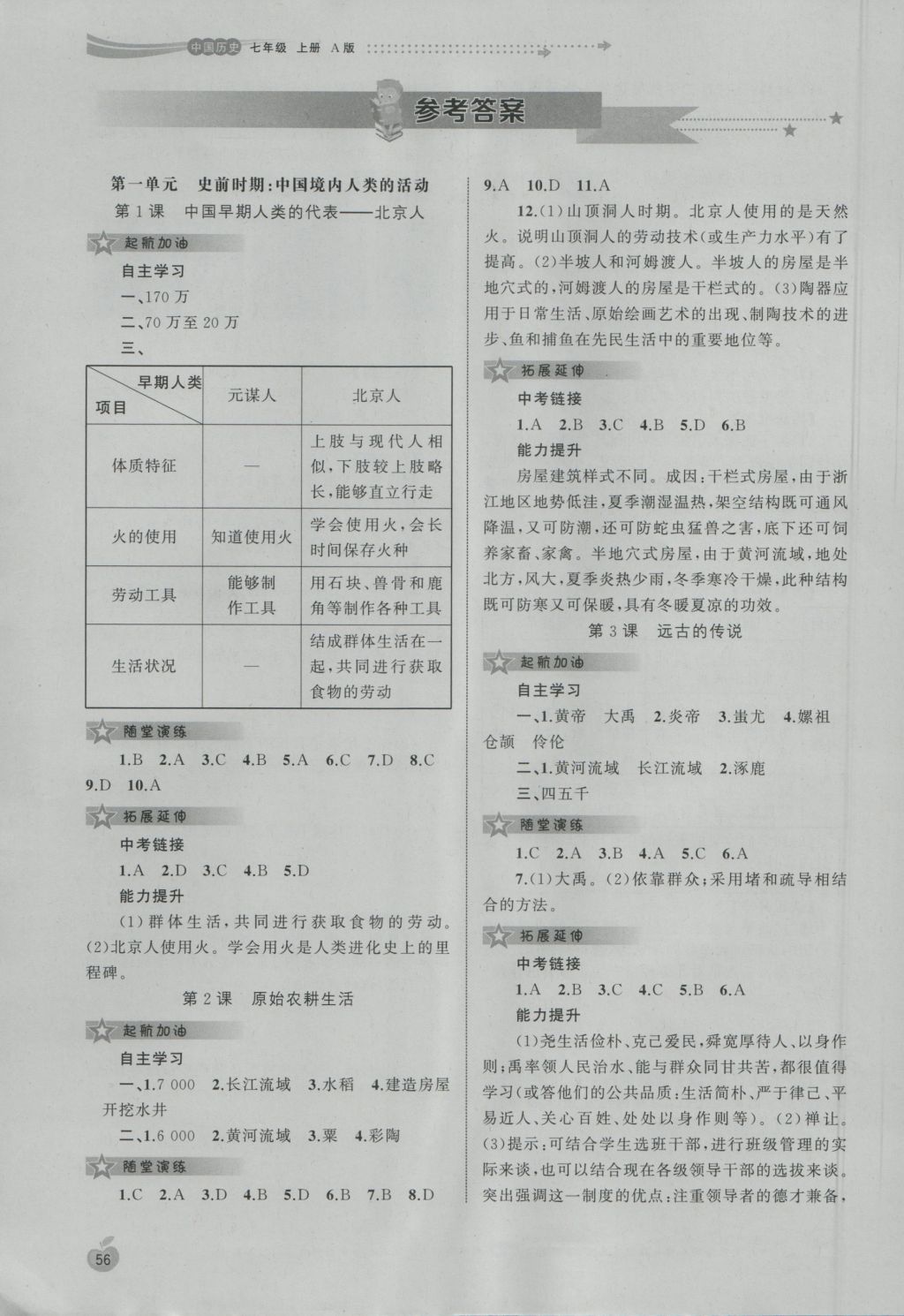 2016年新課程學(xué)習(xí)與測評同步學(xué)習(xí)七年級中國歷史上冊A版 參考答案第1頁