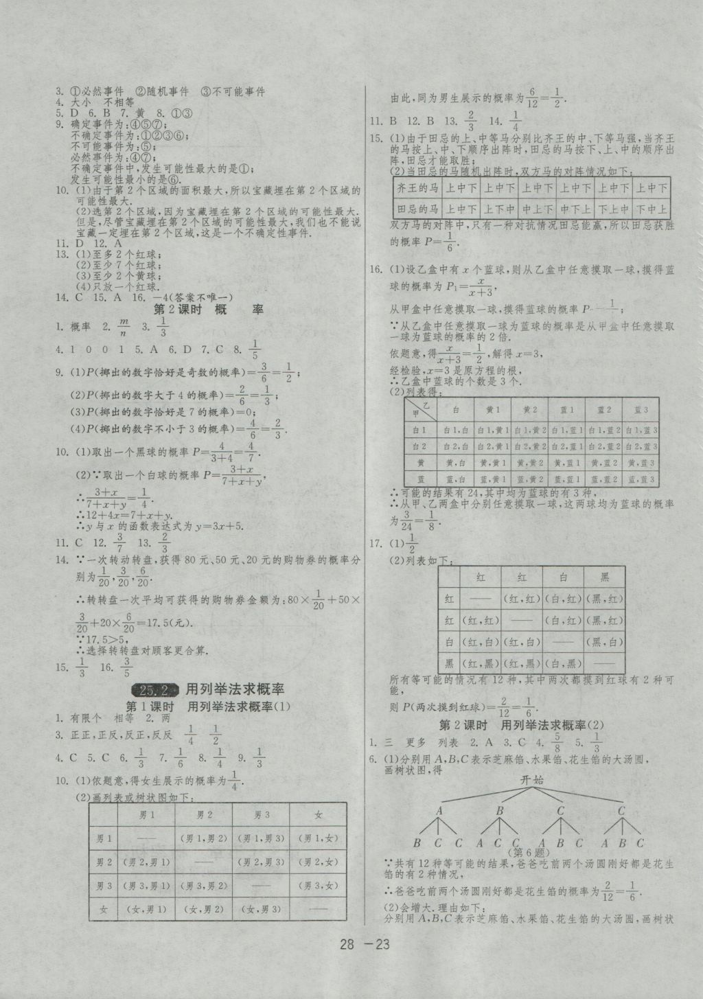 2016年1課3練單元達標(biāo)測試九年級數(shù)學(xué)上冊人教版 參考答案第23頁