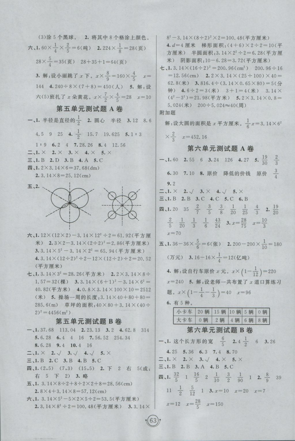 2016年海淀单元测试AB卷六年级数学上册青岛版 参考答案第3页