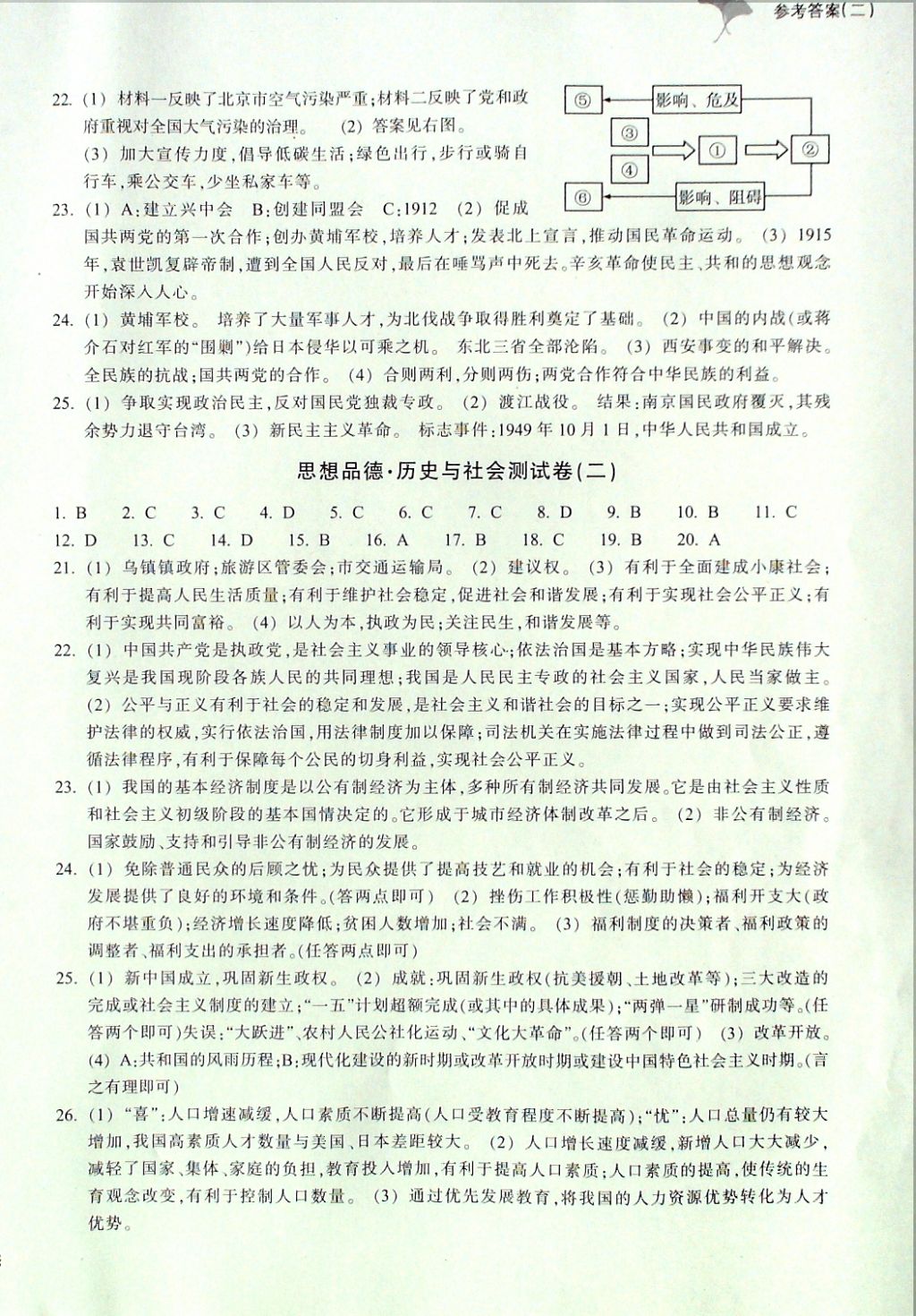 2016年單元學(xué)習(xí)指導(dǎo)與評價九年級思想品德歷史與社會上冊 評價卷參考答案第14頁