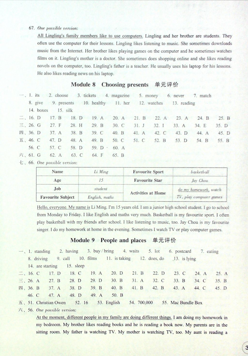 2016年單元學(xué)習(xí)指導(dǎo)與評(píng)價(jià)七年級(jí)英語(yǔ)上冊(cè)外研版 評(píng)價(jià)卷參考答案第12頁(yè)