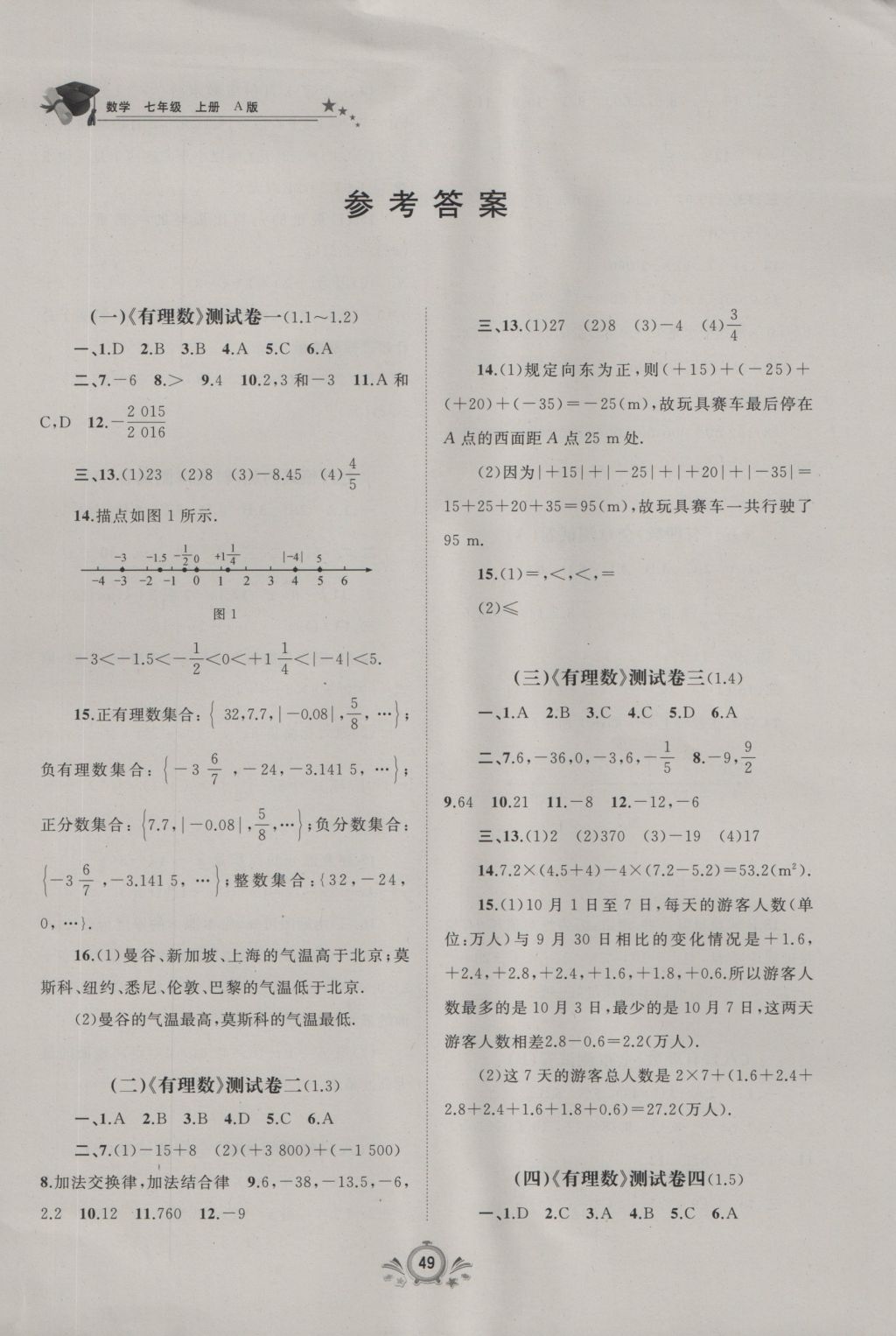 2016年新课程学习与测评单元双测七年级数学上册A版 参考答案第1页