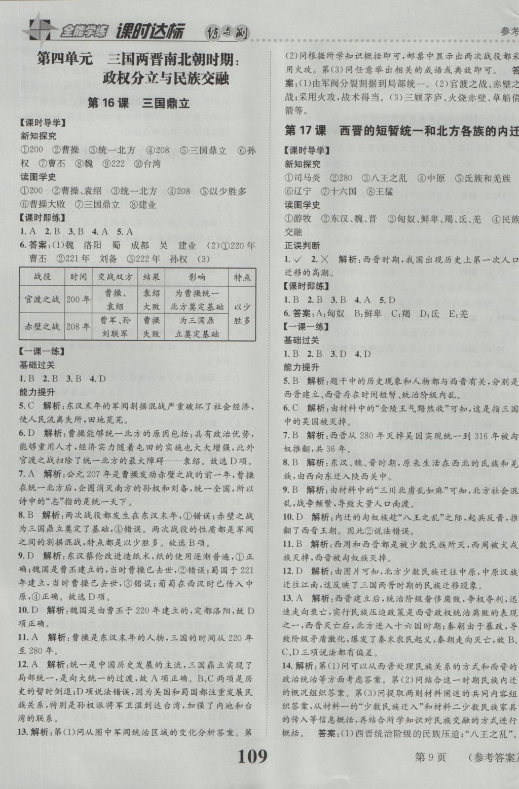 2016年課時(shí)達(dá)標(biāo)練與測(cè)七年級(jí)中國(guó)歷史上冊(cè)人教版 參考答案第9頁(yè)