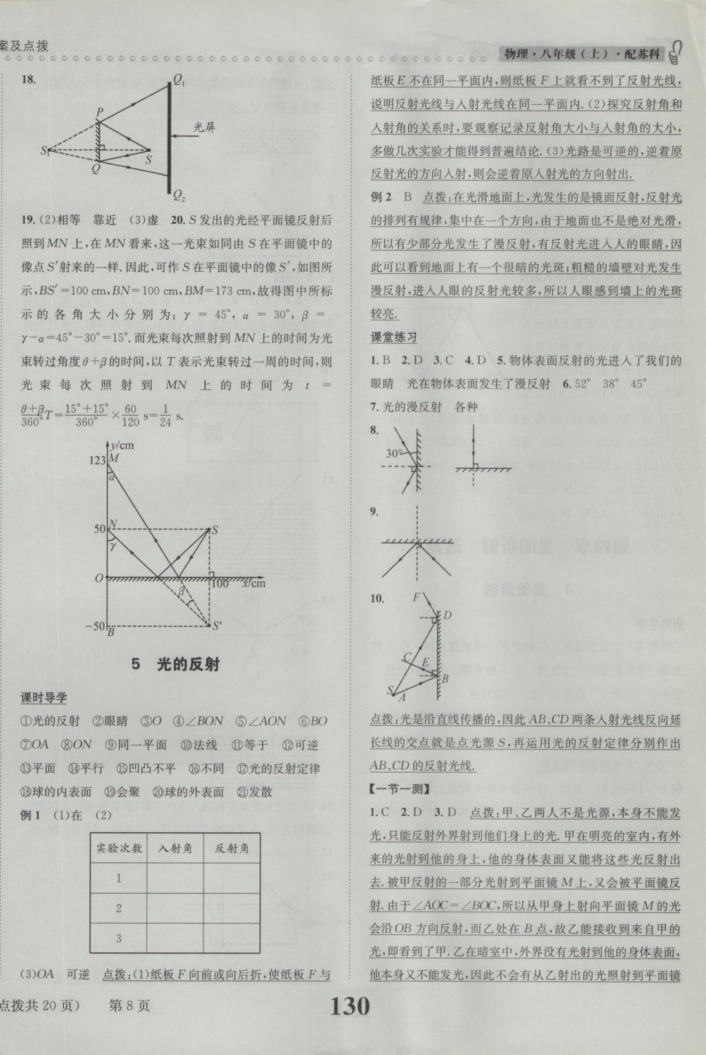 2016年課時達(dá)標(biāo)練與測八年級物理上冊蘇科版 參考答案第10頁