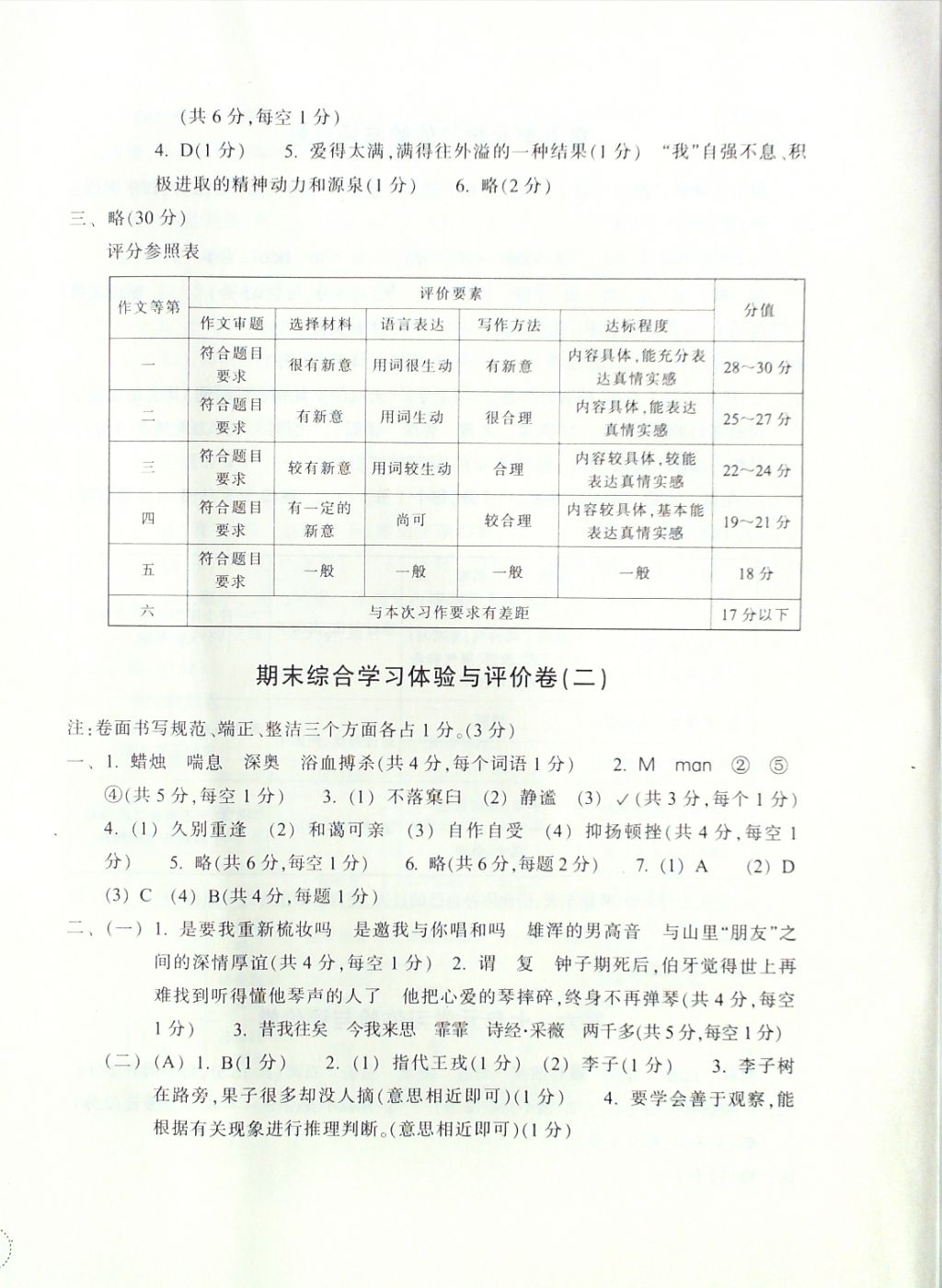 2016年單元學(xué)習(xí)體驗與評價六年級語文上冊 評價卷參考答案第13頁