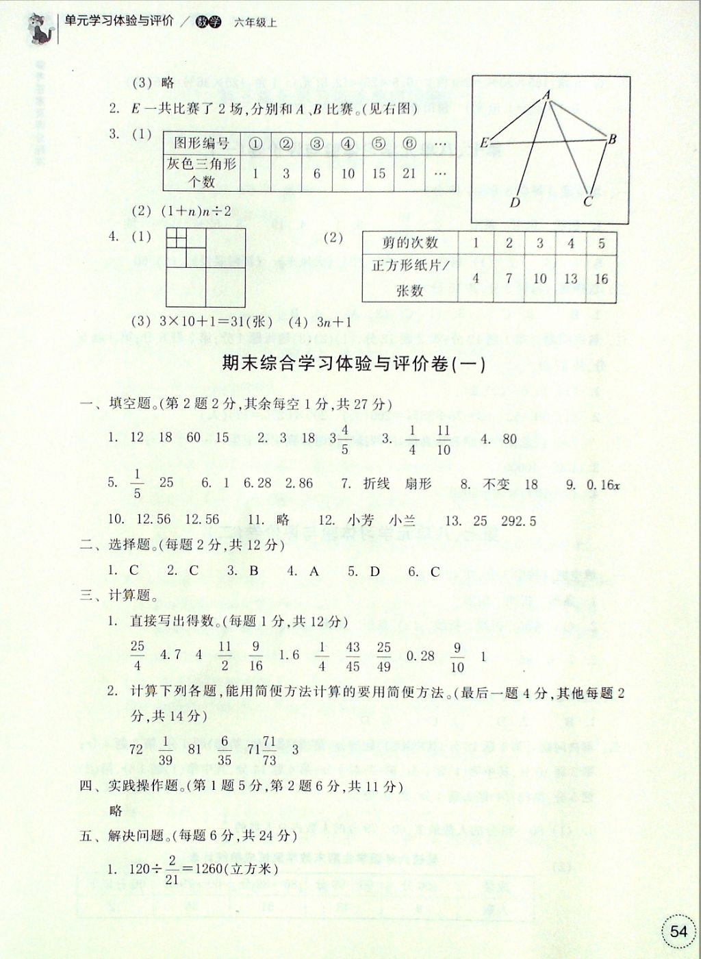 2016年單元學(xué)習(xí)體驗(yàn)與評價(jià)六年級數(shù)學(xué)上冊 參考答案第11頁