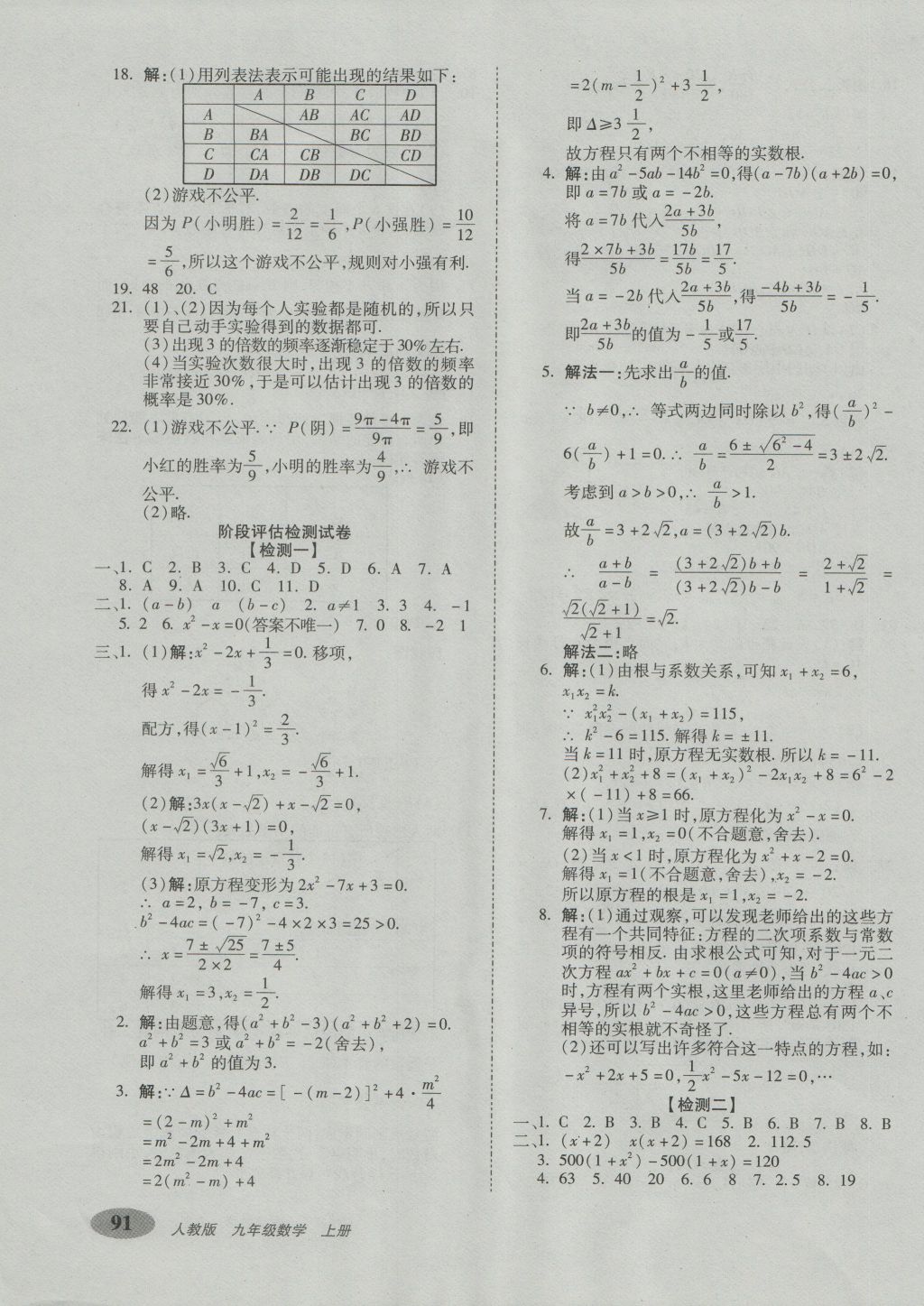 2016年聚能闖關期末復習沖刺卷九年級數(shù)學上冊人教版 參考答案第7頁