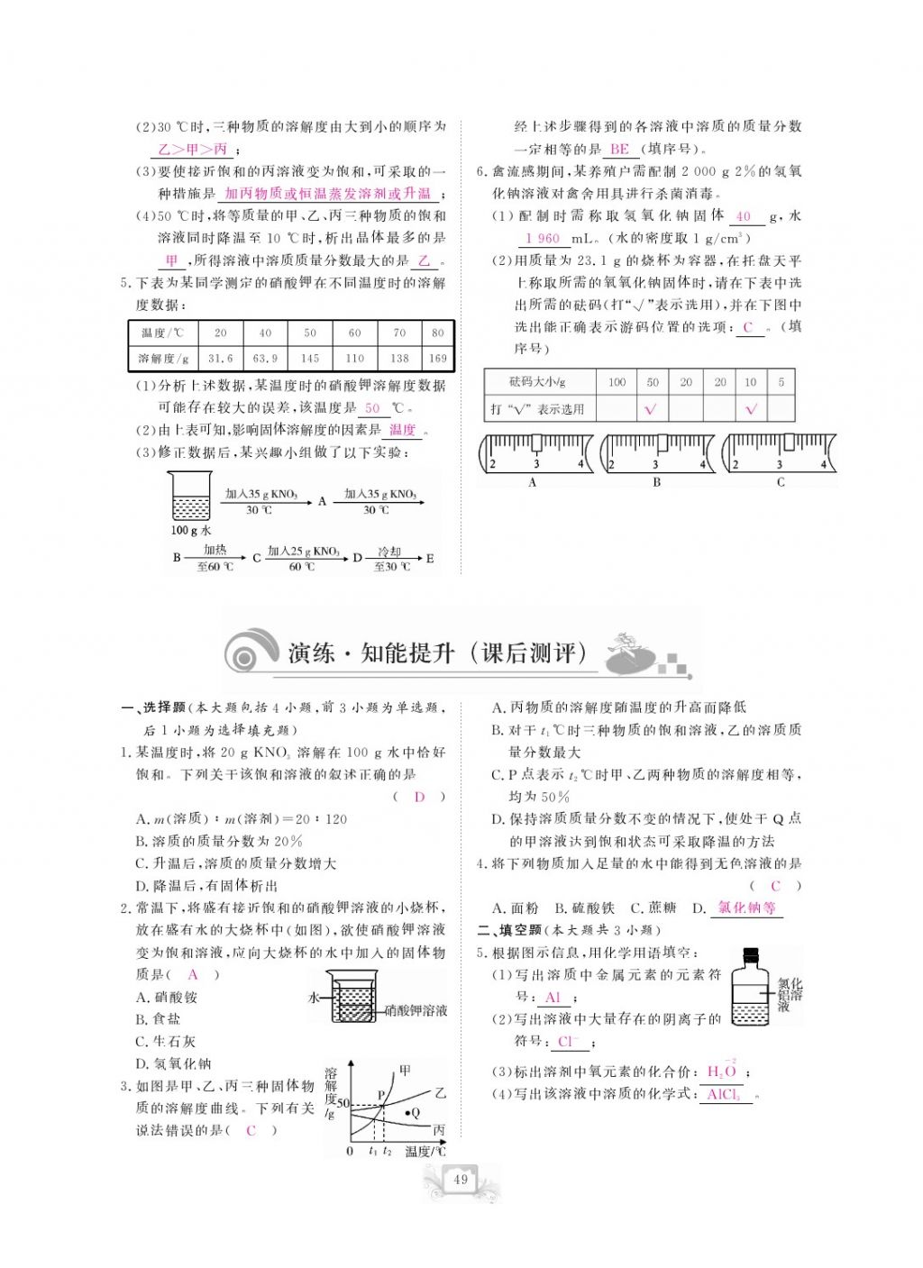 2017年芝麻開花中考方略化學(xué) 參考答案第52頁