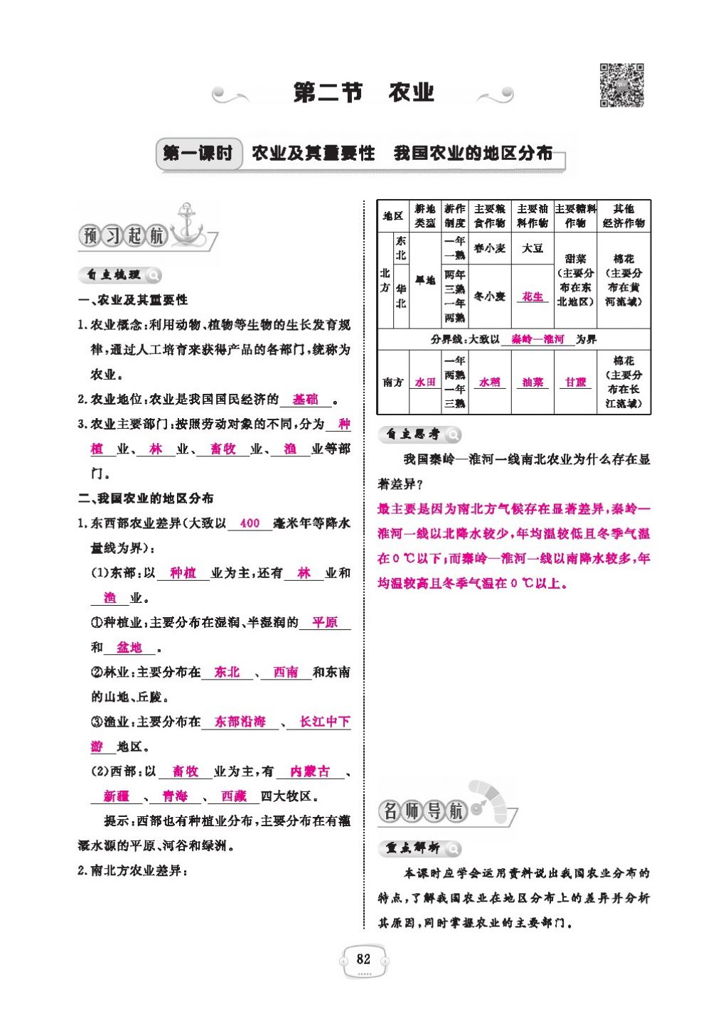 2016領航新課標練習冊八年級地理上冊人教版 參考答案第86頁