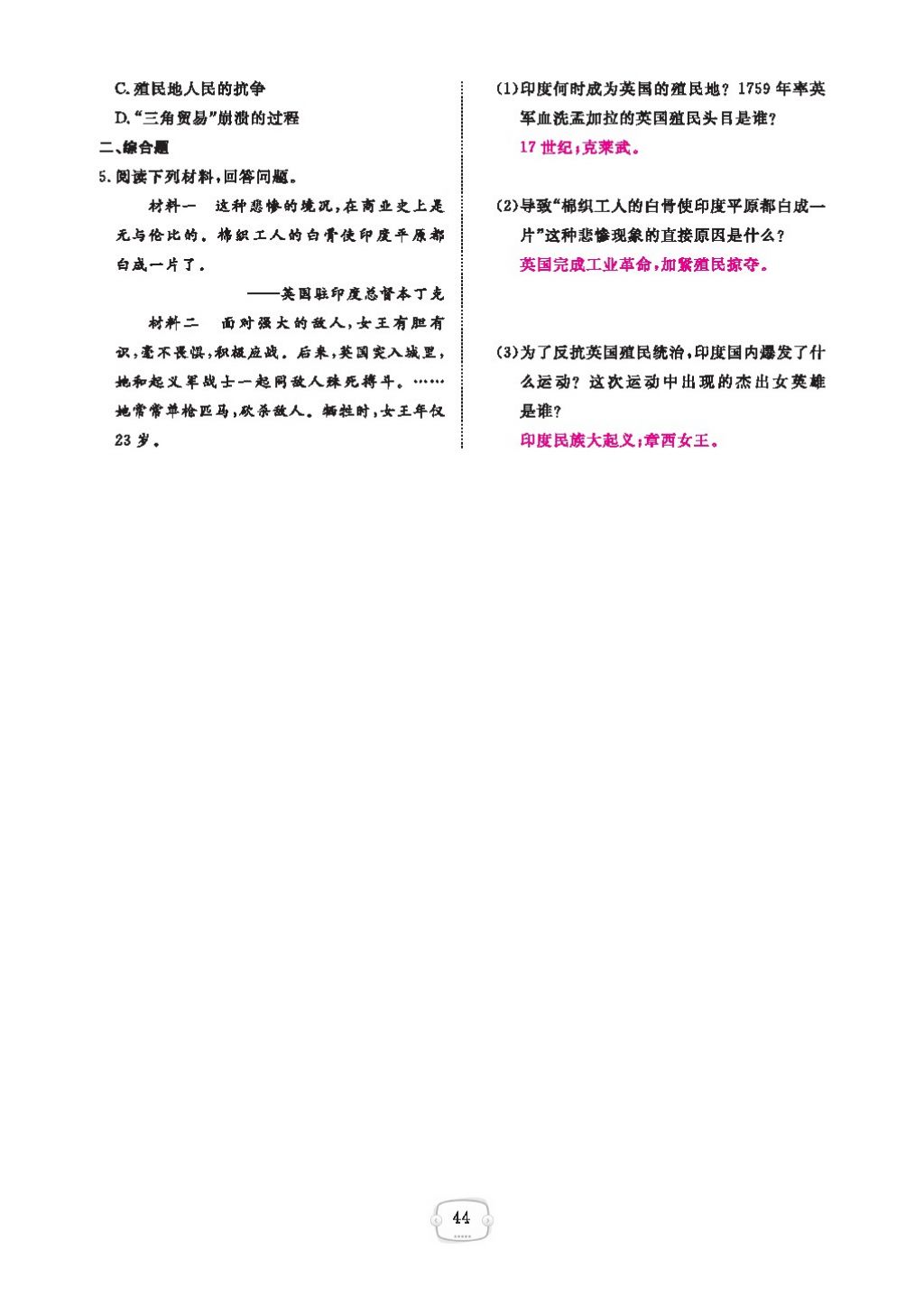 2016領(lǐng)航新課標(biāo)練習(xí)冊(cè)九年級(jí)歷史全一冊(cè)人教版 參考答案第48頁