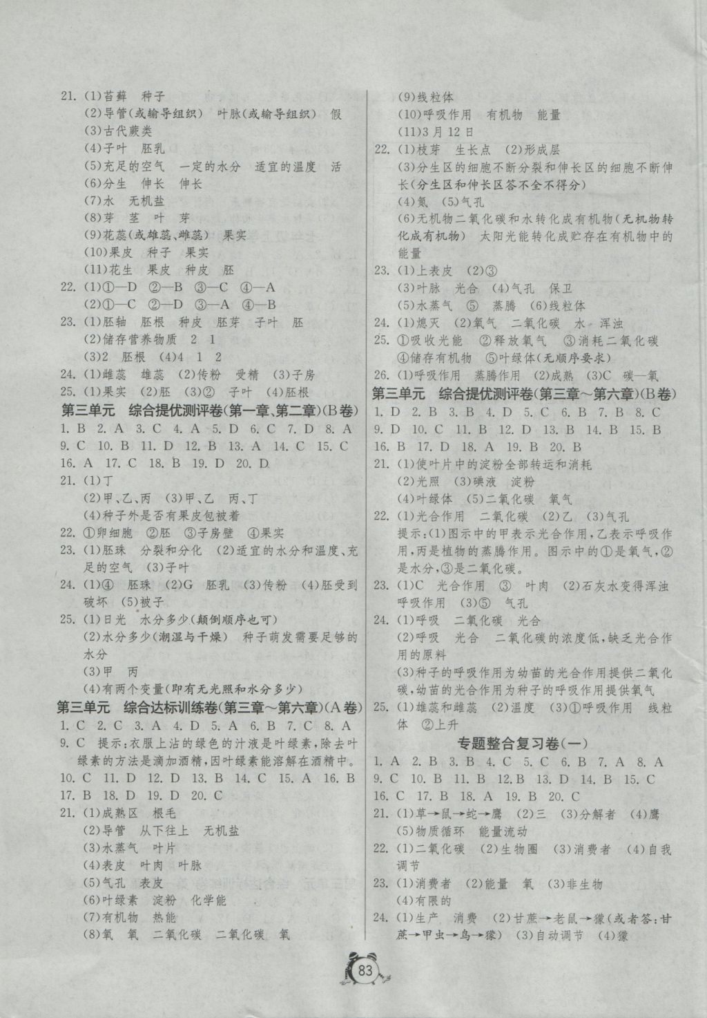 2016年單元雙測(cè)全程提優(yōu)測(cè)評(píng)卷七年級(jí)生物學(xué)上冊(cè)人教版 參考答案第3頁(yè)