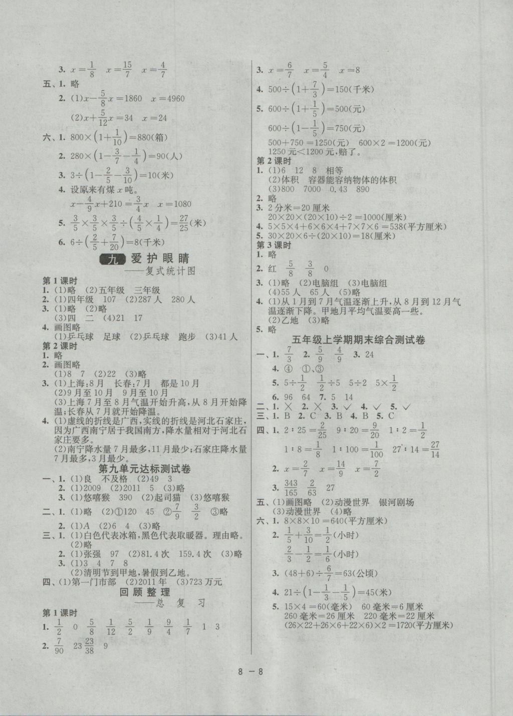 2016年啟東黃岡作業(yè)本五年級數(shù)學(xué)上冊青島版五四制 參考答案第8頁