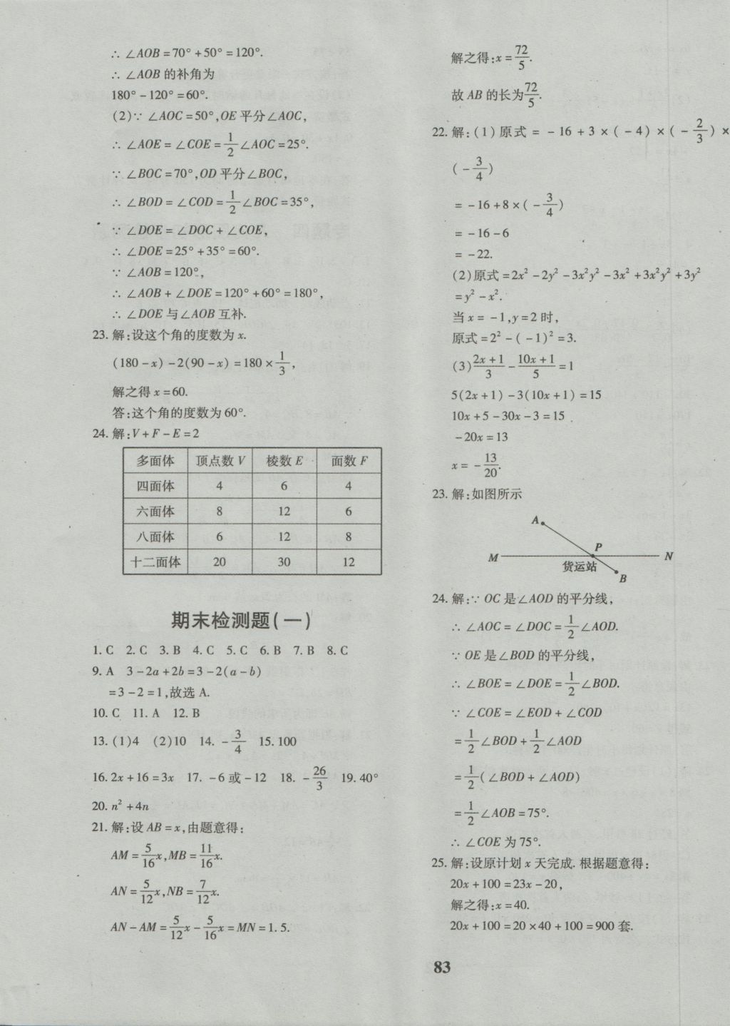 2016年黄冈360度定制密卷七年级数学上册人教版 参考答案第11页