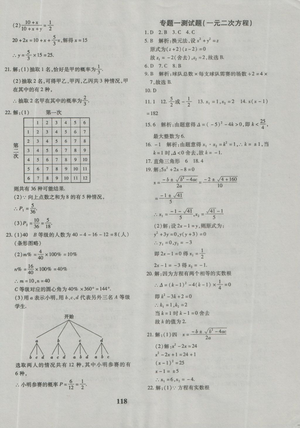 2016年黄冈360度定制密卷九年级数学人教版 参考答案第6页