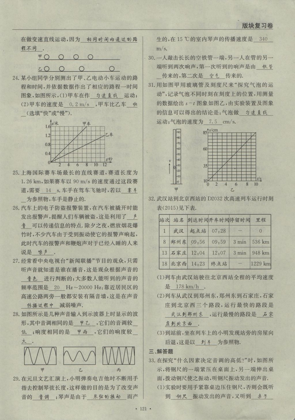 2016年物理風(fēng)向標(biāo)八年級上冊 版塊復(fù)習(xí)卷第101頁