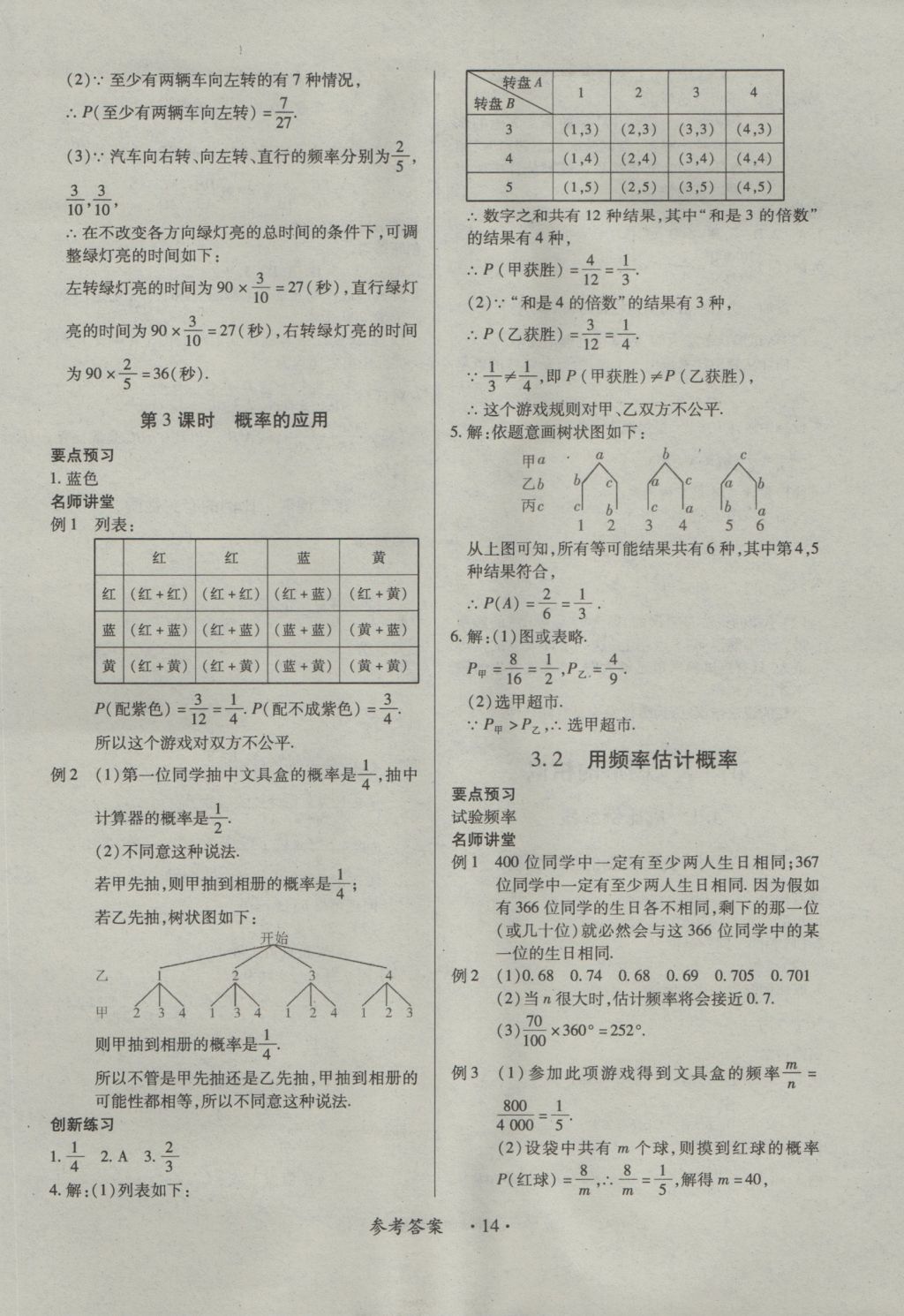 2016年一課一練創(chuàng)新練習九年級數(shù)學全一冊北師大版 參考答案第14頁