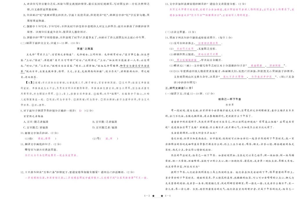 2017年芝麻开花中考方略语文 参考答案第221页