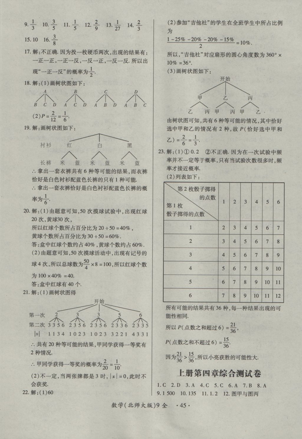 2016年一課一練創(chuàng)新練習(xí)九年級數(shù)學(xué)全一冊北師大版 參考答案第45頁