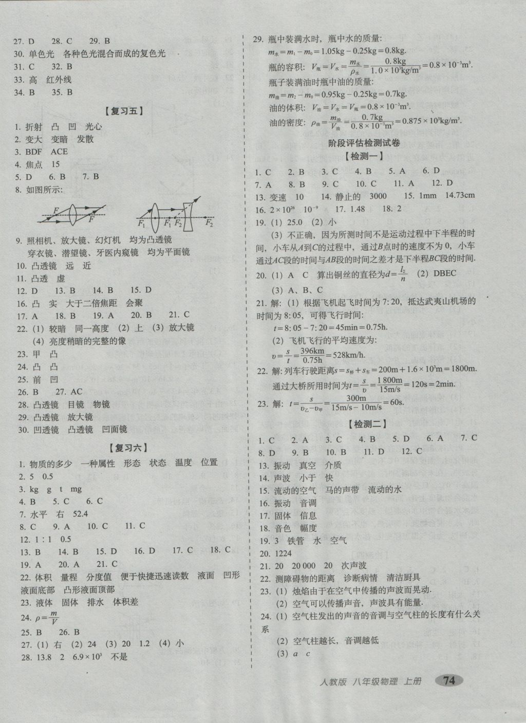 2016年聚能闖關(guān)期末復(fù)習(xí)沖刺卷八年級(jí)物理上冊(cè)人教版 參考答案第2頁(yè)